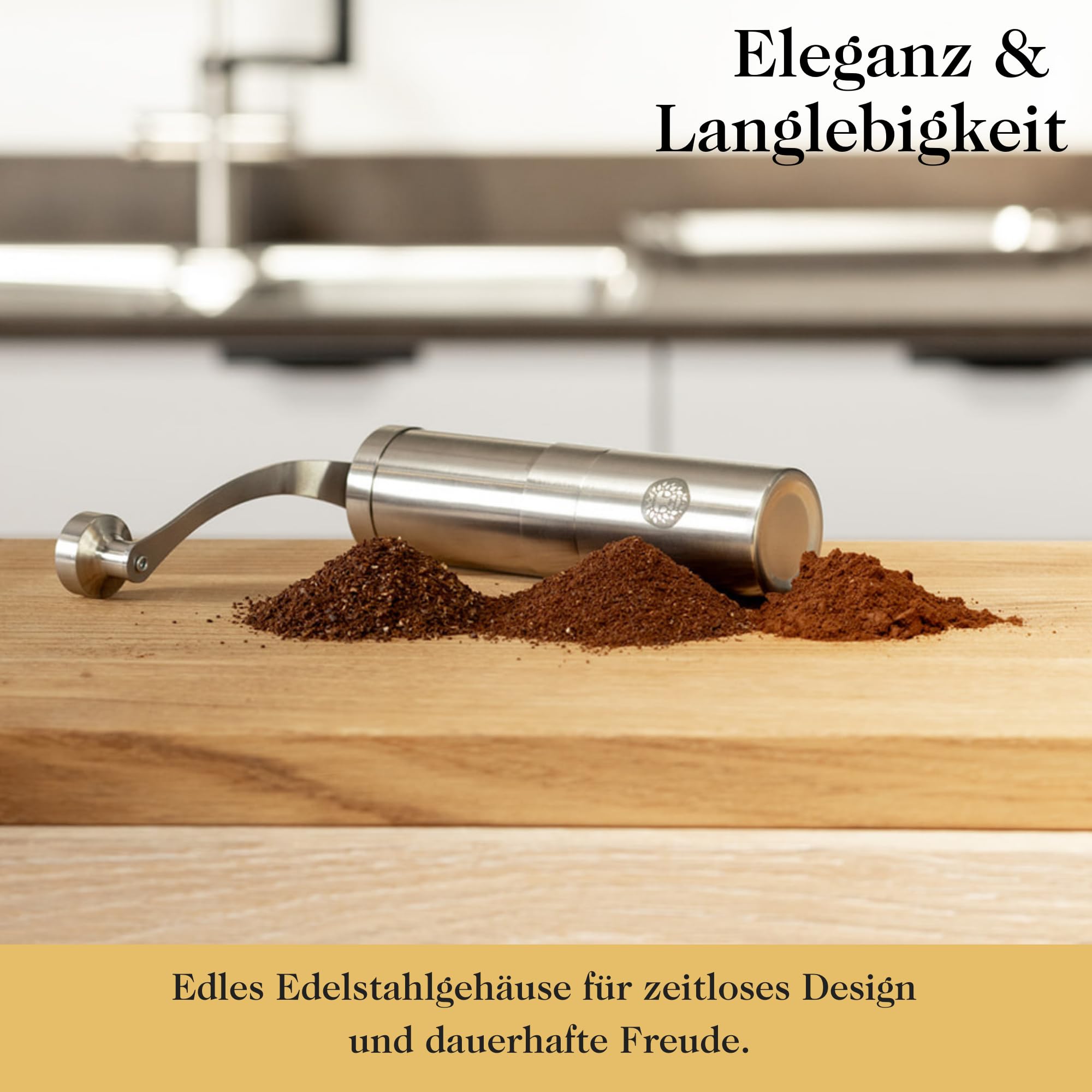 Rummershof Koffiemolen handmatig met keramisch maalwerk 2.0 - Handkoffiemolen van roestvrij staal - Espressomolen incl. maalwerkborstel en zak Nauwkeurige maalgraadinstelling een geplante boom