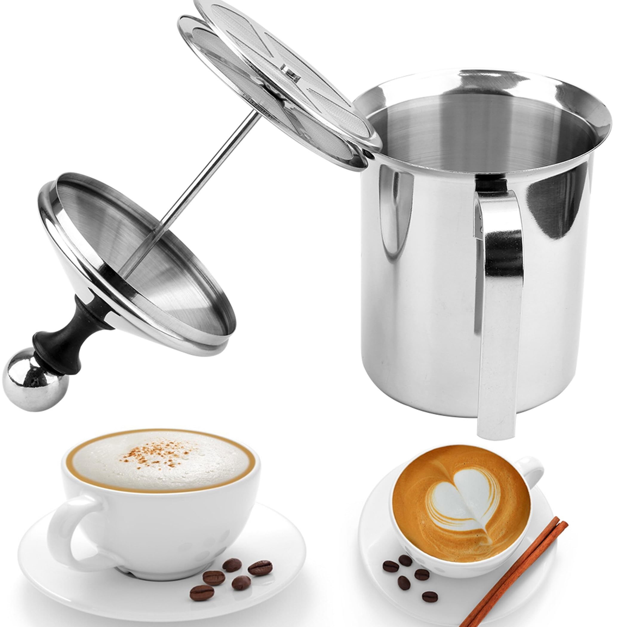 Brain Freezer Stainless Steel Milk Frother, for Hot and Cold Coffee, Coffee Foam Maker, Double Froth Pump (400Ml)