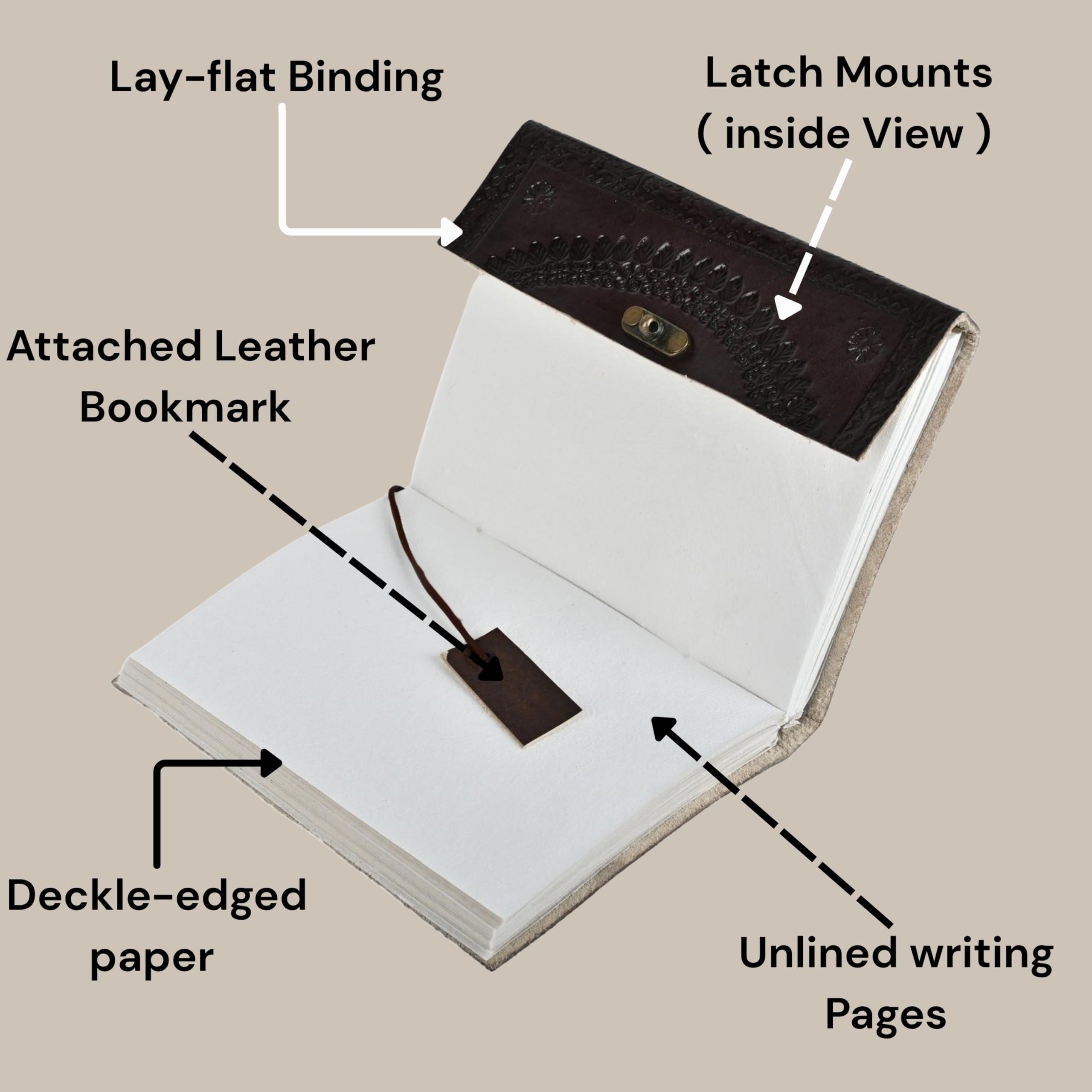 KE KanhaExports Vintage Leather Journal|Dark Brown Embossed Cover|Stone|Metal Lock|200 Pages-TRAIL-JOURNAL (4.25 x 6.25 inch) 3