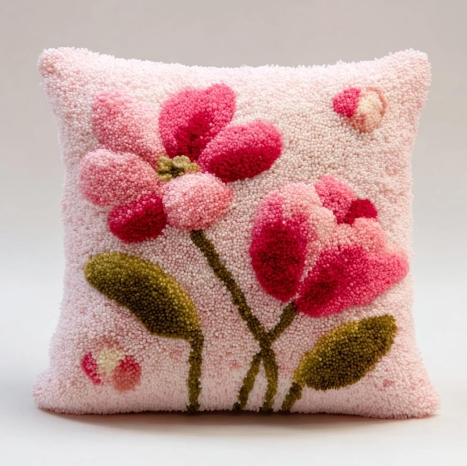 AxiangziK Latch Hook Pillow Making Kit 43x43cm,Orchid Printed Canvas Needlework Set,Sofa Cushion Cover,Relaxing Handmade Craft for Home Bedroom Decoration