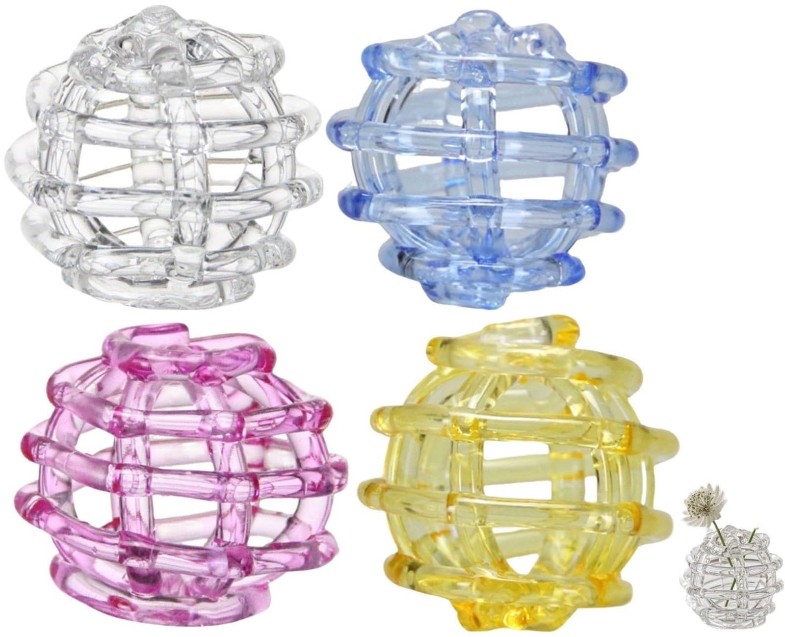 Glass Ball Floral Stems Holder, Clear Glass Flower Frog for Vases,Artistic Twisted Design for Home Decor(4pcs)