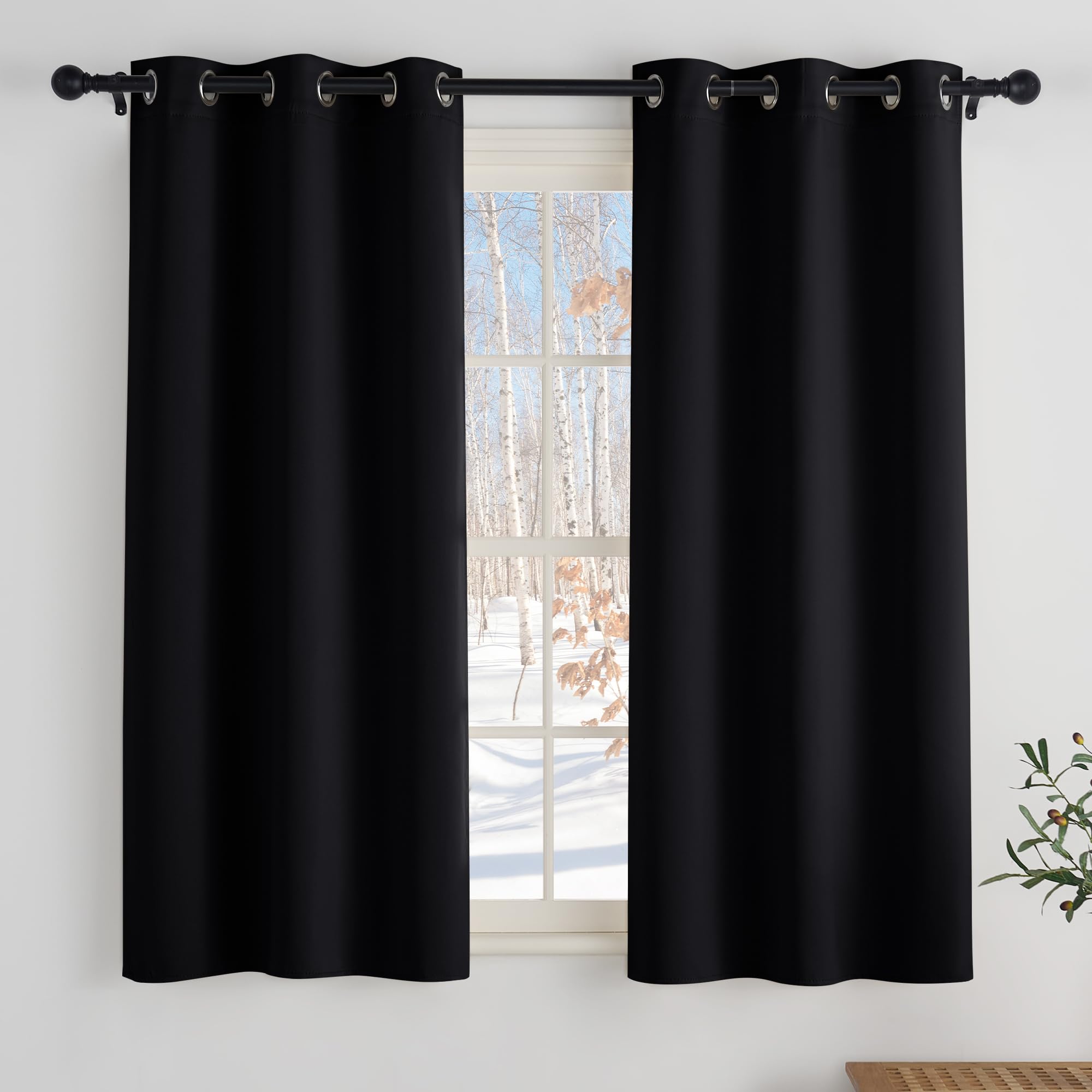PONY DANCE Tende Nere Oscuranti Tende Termiche Isolanti per Interni Tende Camera da Letto Tenda Oscurante da Interno Tende Soggiorno con Anelli 2 Pezzi L 90 x A 150 cm