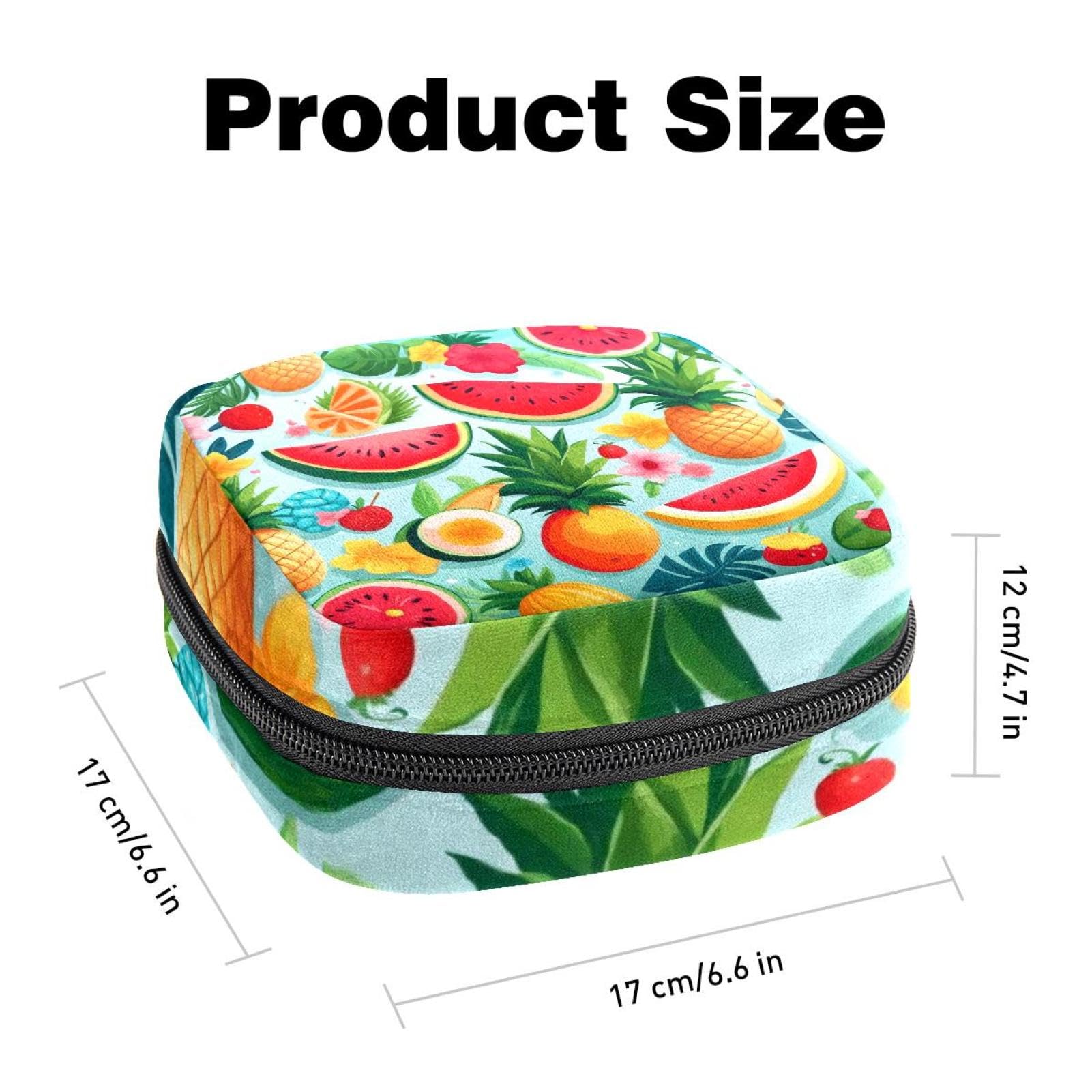 Portable Menstrual Pad Bags, Large Capacity Sanitary Napkin Storage Bag, First Period Kit for Girls Women, Zipper Nursing Pad Holder Pineapple Watermelon Strawberry Flower