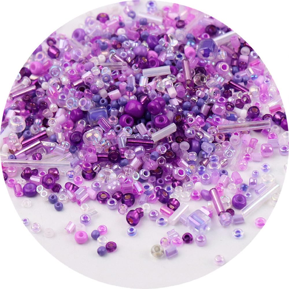 1 Bottle 15ml Mixed Glass Craft Beads, Glass Loose Spacer Beads for Bracelets, Crafting, Keychain, About 1200Pcs, Purple