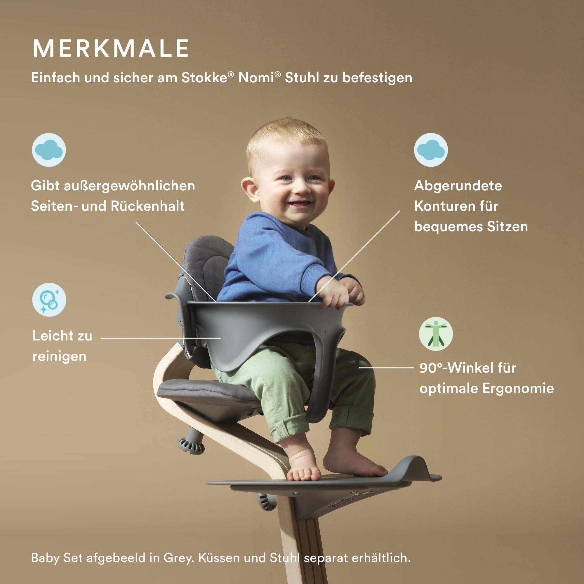 Stokke Nomi Baby Set, Anthracite - Bietet deinem Baby Seiten- und Rückenhalt, während es Sitzen lernt - Mit allen Nomi Stühlen kompatibel