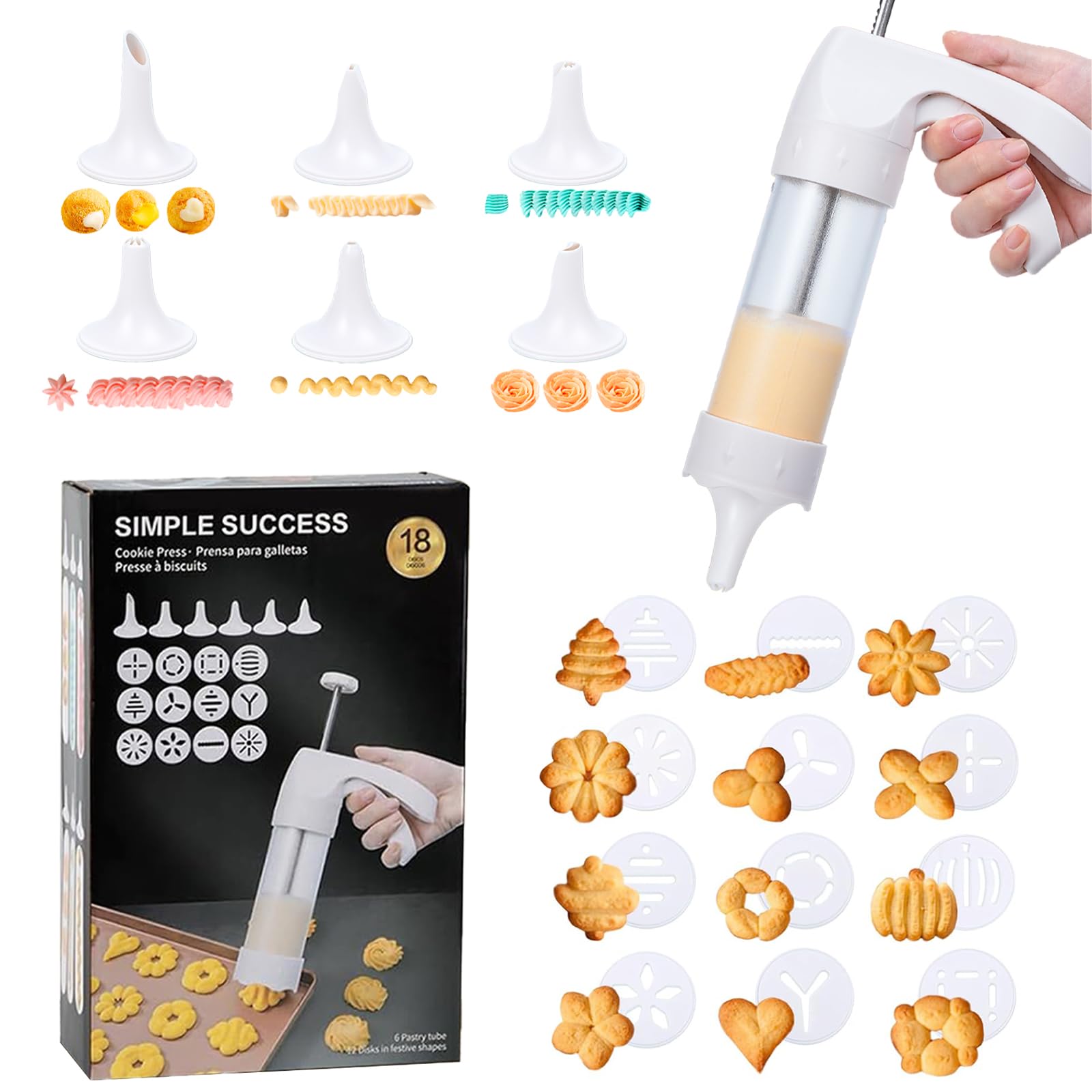 Spritz Cookie Press Gun with 12 Discs & 6 Piping Tips