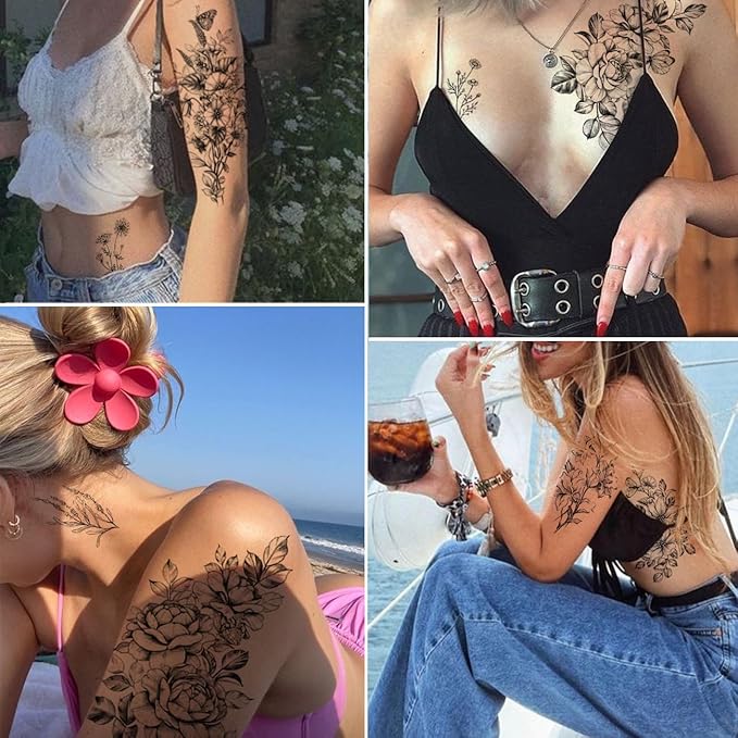 🌸 Gorgeous Floral Temporary Tattoos for Women! 🌸