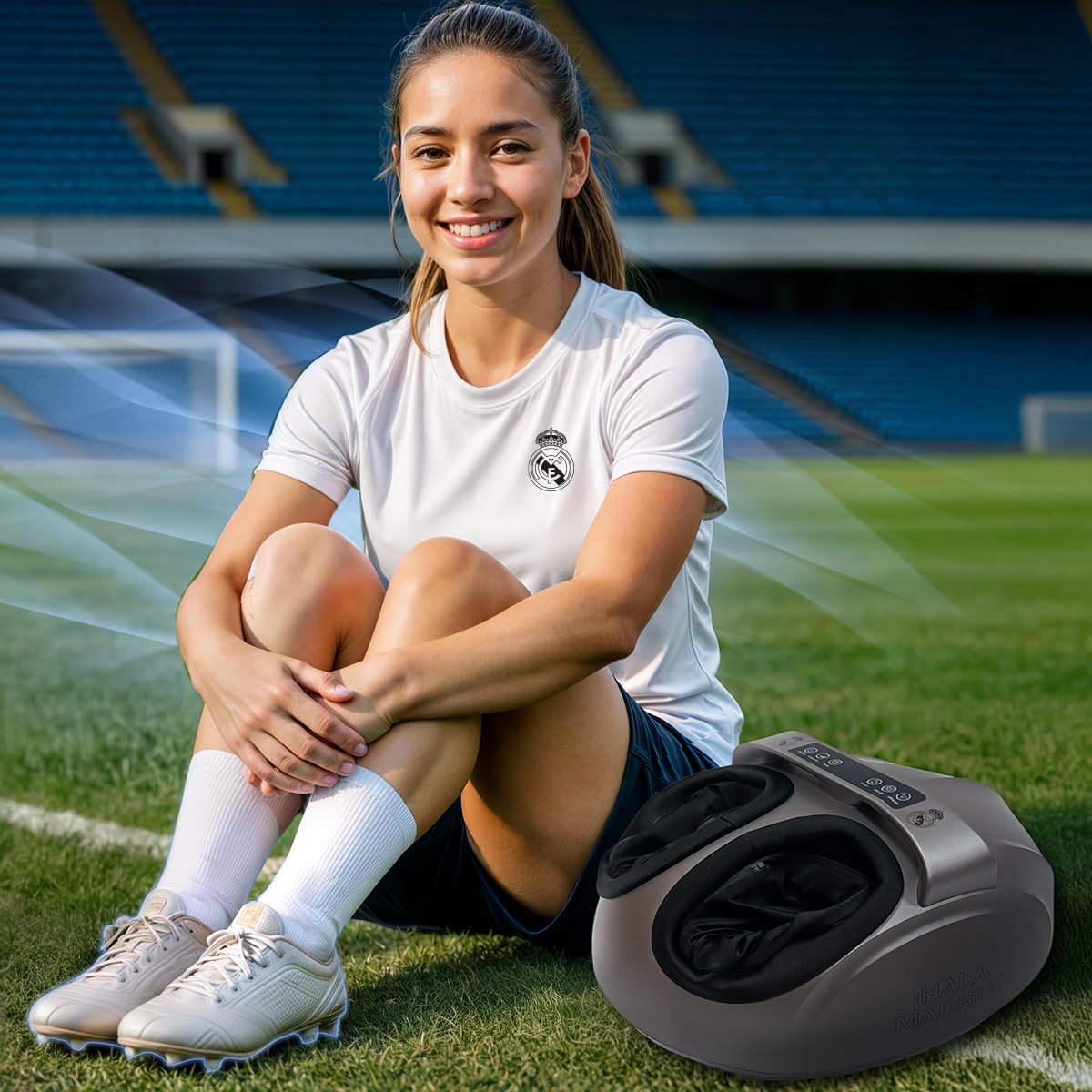 REAL MADRID | RM COMFORT Masajeador eléctrico de pies oficial del REAL MADRID | Masaje 360º con Presoterapia I Compresión | Circulación de pies cansados | Panel de control sencillo