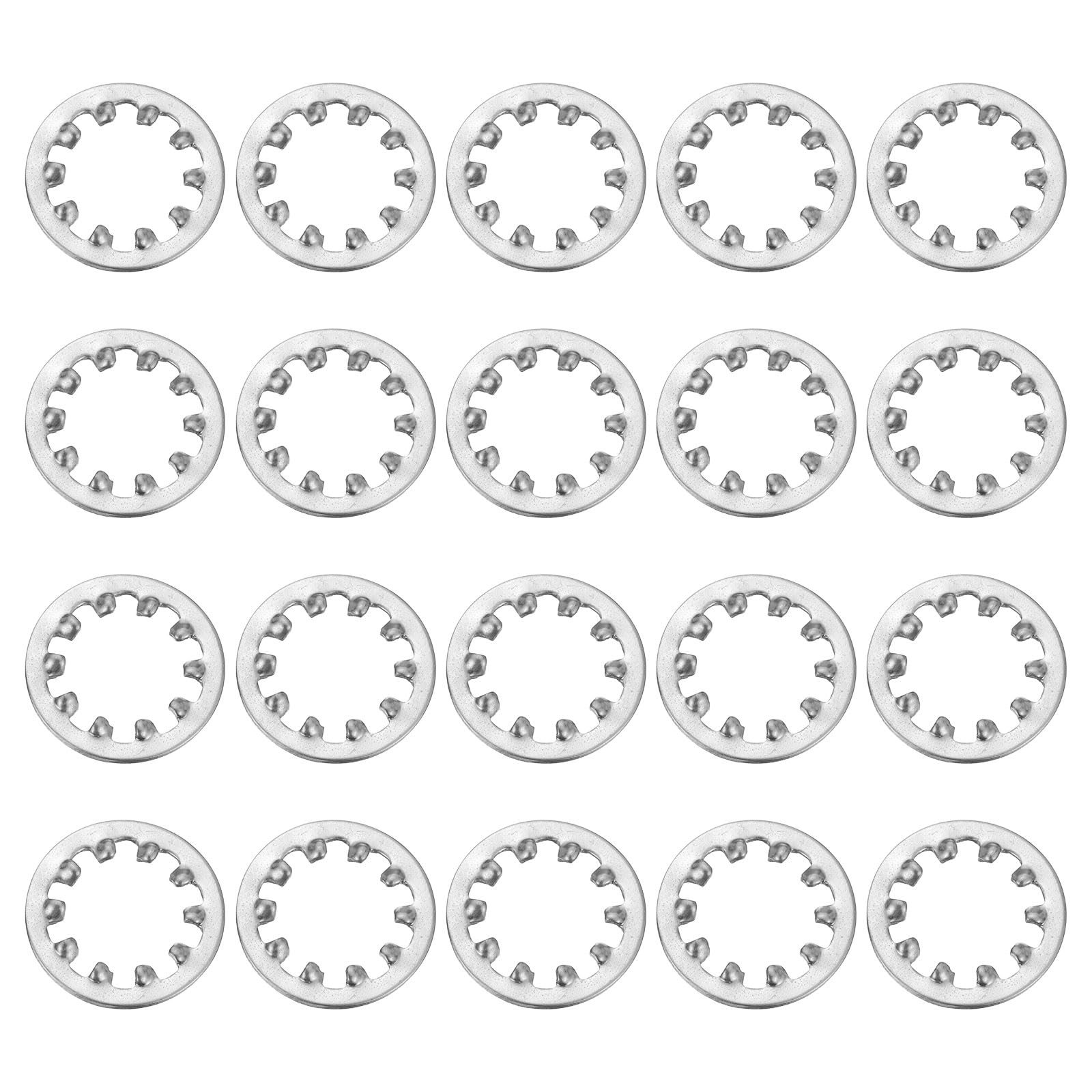 sourcing map 20Pcs 3/8 Internal Tooth Lock Washer, 304 Stainless Steel Multi-Tooth Star Washer Locking Fastener, Silver Tone