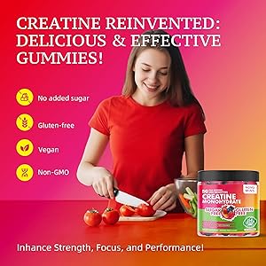 novomins Creatine Monohydrate Gummies 5000mg for Men & Women, Chewables Creatine Monohydrate for Muscle Strength, Muscle Builder, Energy Boost, Pre-Workout Supplement(120 Count)