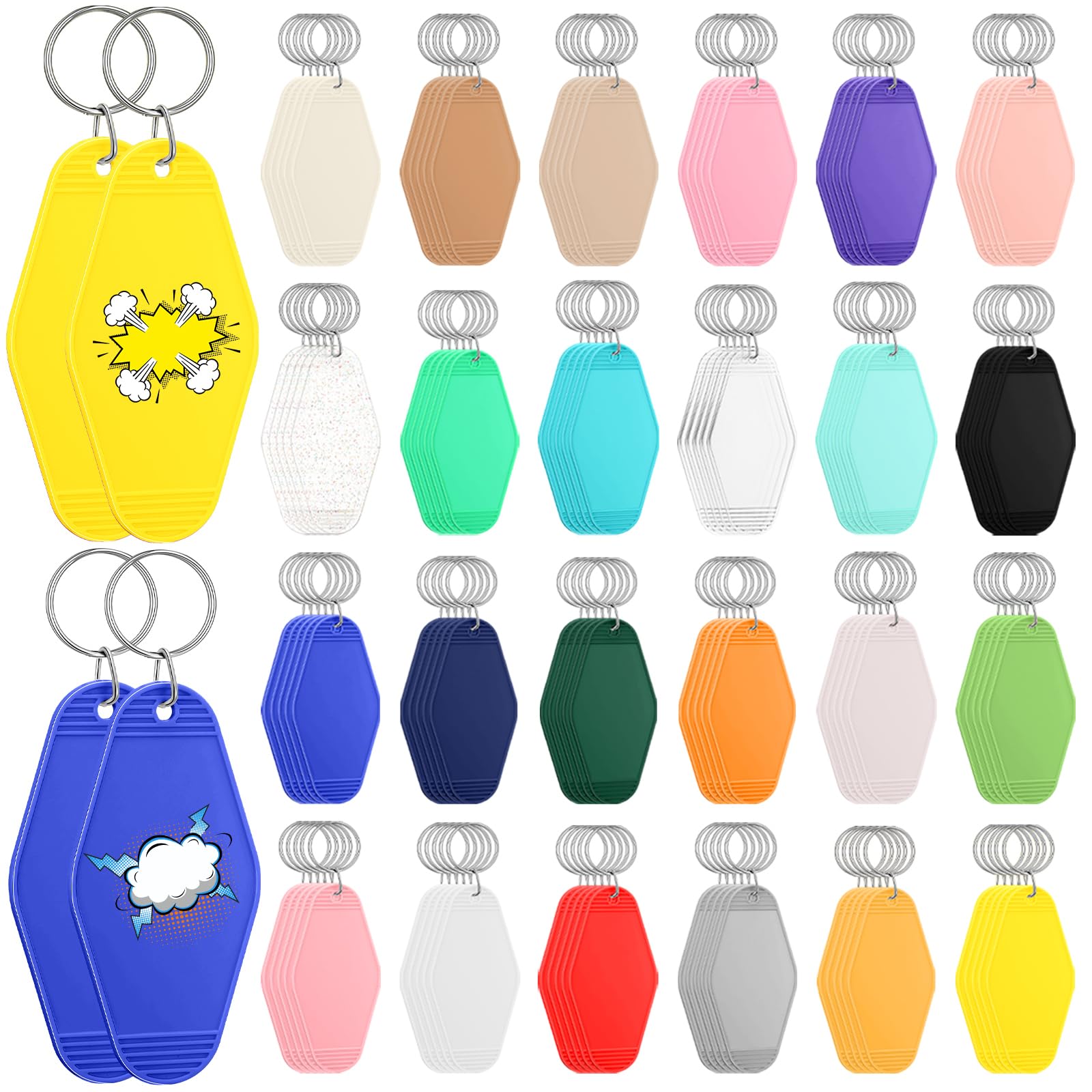 120 Pcs Blank Hotel Keychains Bulk Vintage Motel Keychains Sublimation Heat Transfer DIY Keychain Tags Vinyl Plastic Luggage Labels for Crafting Ornament Backpack Zipper, 24 colors