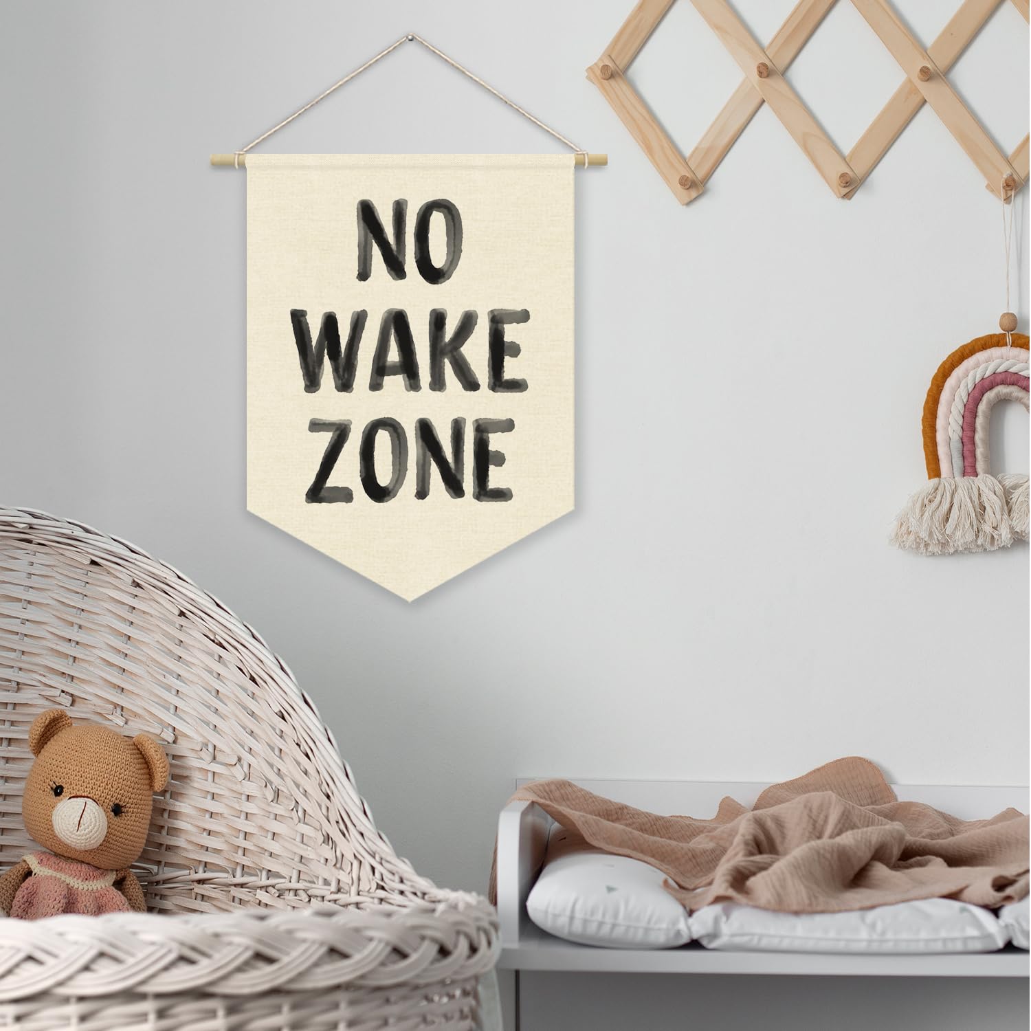 No Wake Zone Surf Nursery Playroom Decor Canvas Banner,Coastal Baby Room Decor,Beach Nursery Decorations,Lake House Nautical Wall Hanging Pennant Flag Canvas Banner 15x11in