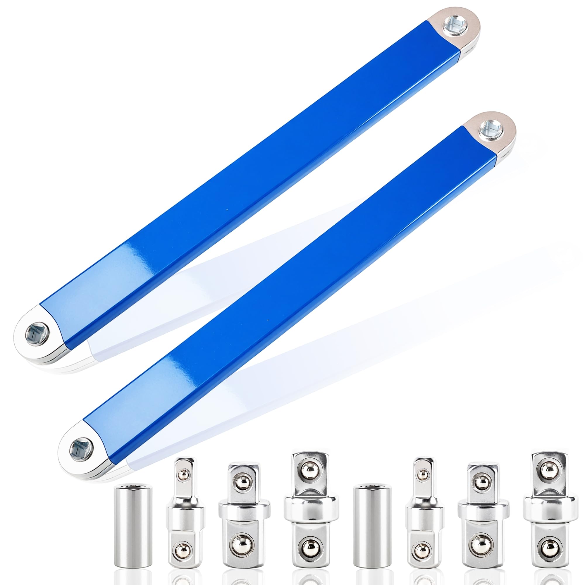 2 Pack Offset Extension Wrench Set 15.4 inch Extended Tight Space Wrench with 1/2" 1/4" and 3/8" Square Drive Adapters Universal Ratchet Wrench