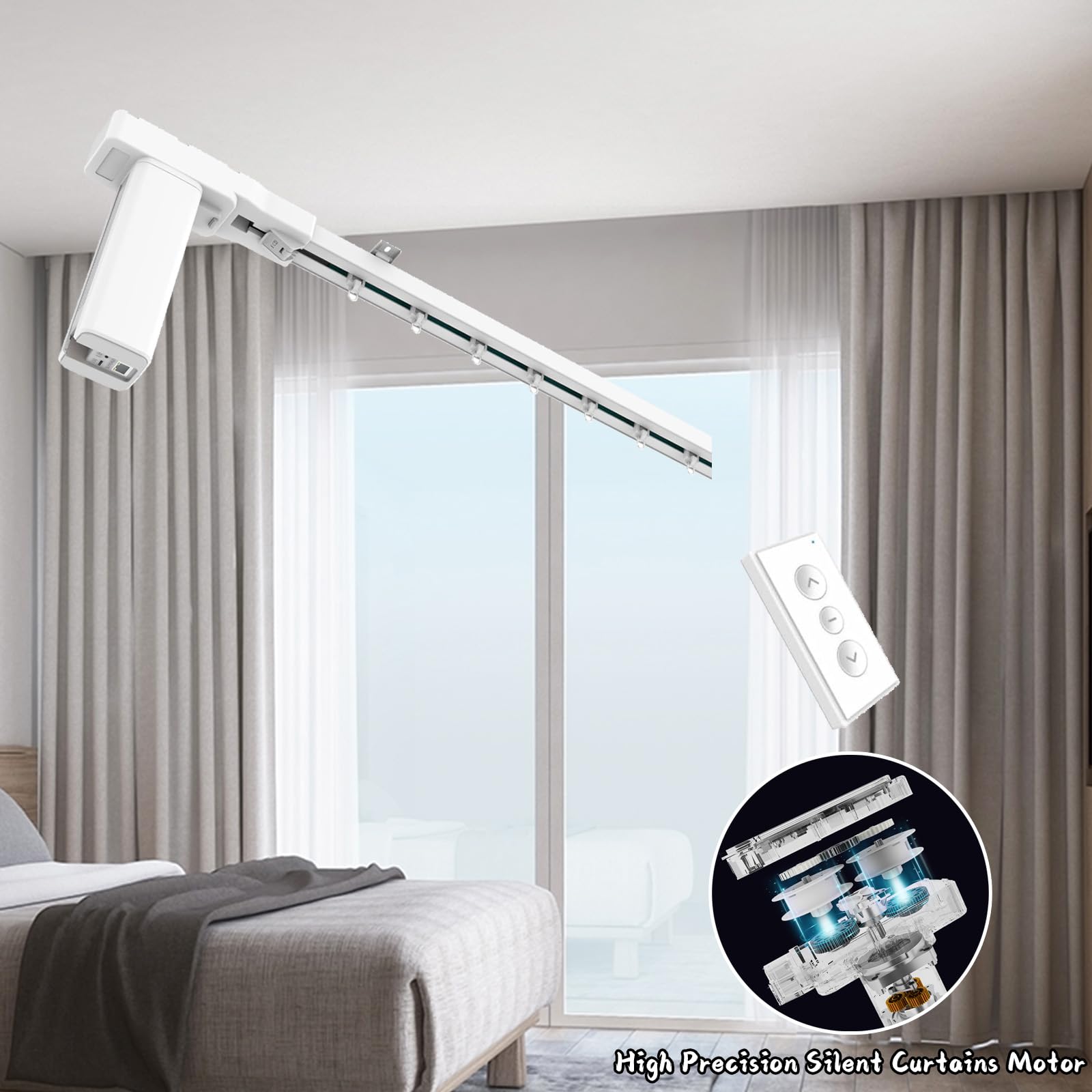 Uchwyt sufitowy Smart Electric Curtain Track Motorized Regulowana długość 6 m Płynne przesuwanie do salonu i sypialni Łatwy montaż systemu karniszy