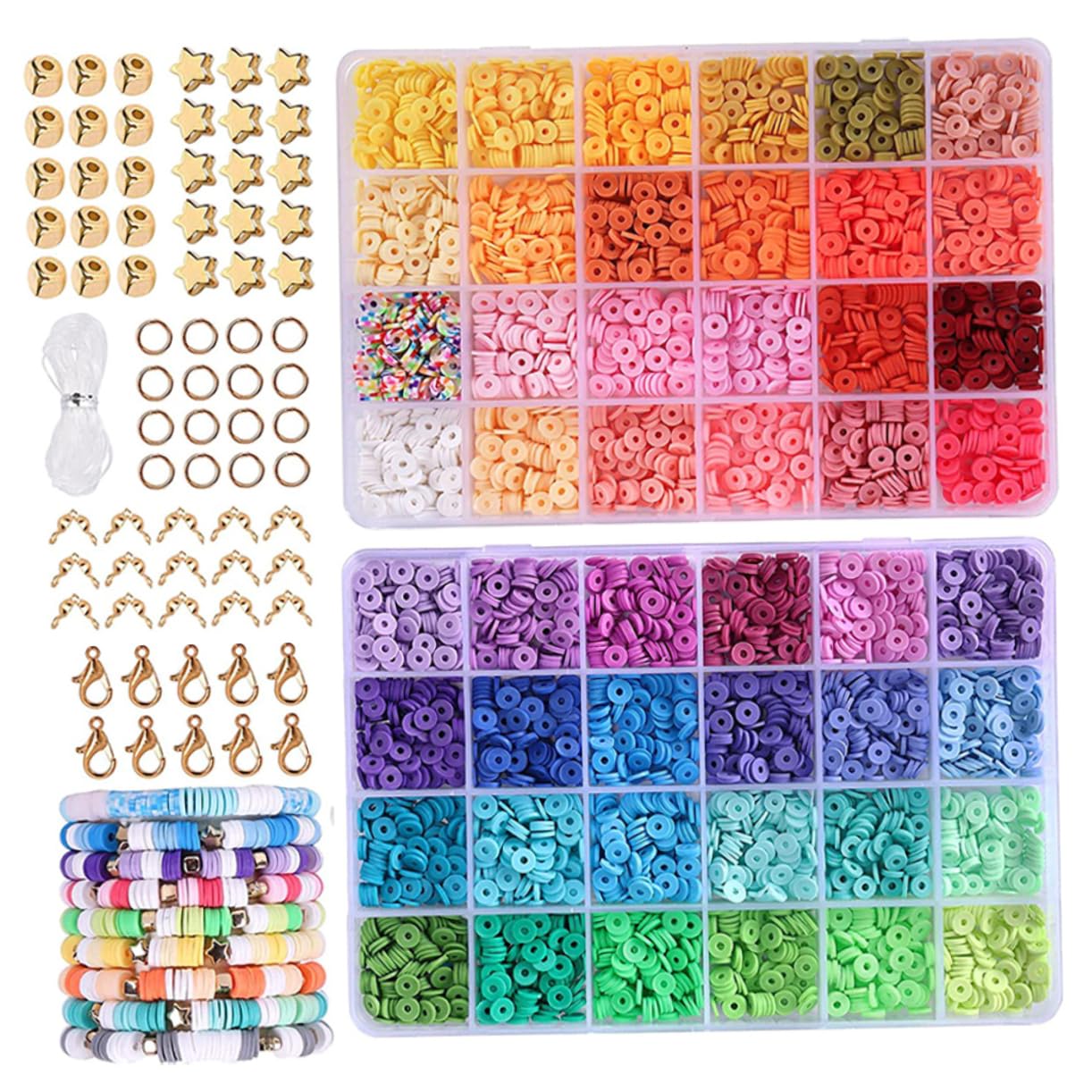AUTSUPPL Kit de Cuentas de Arcilla Polimérica 48 Colores 100 Piezas por Color Accesorios Metálicos y Cuerda de 10 M para Niñas Manualidades Joyería DIY Pulseras y Collares Artesanía