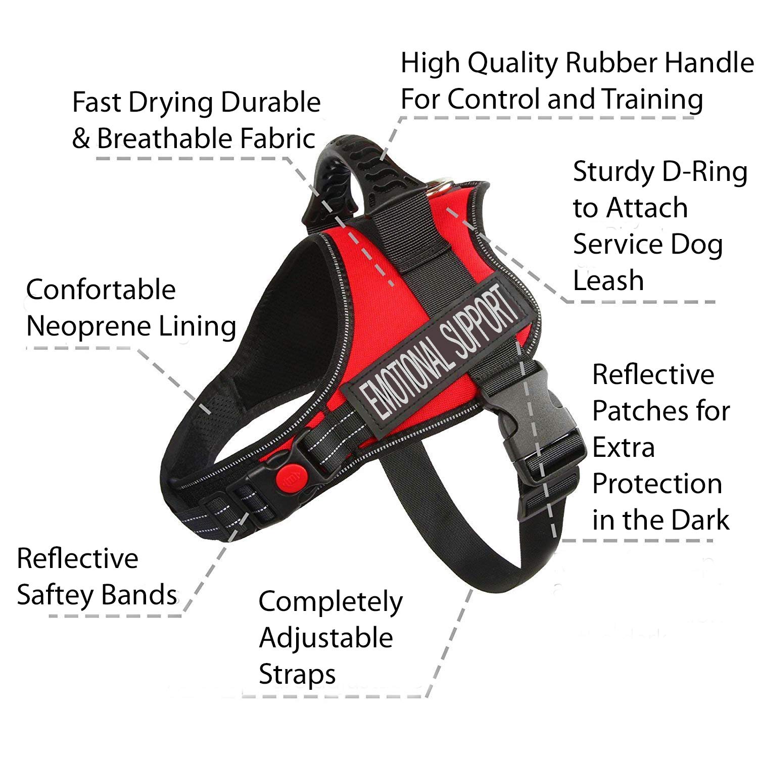 Just 4 Paws Emotional Support Dog Harness Jacket with Padded Handle | 6 Sizes | Adjustable Straps & 2 Removable Reflective Patches (Large-Chest 25