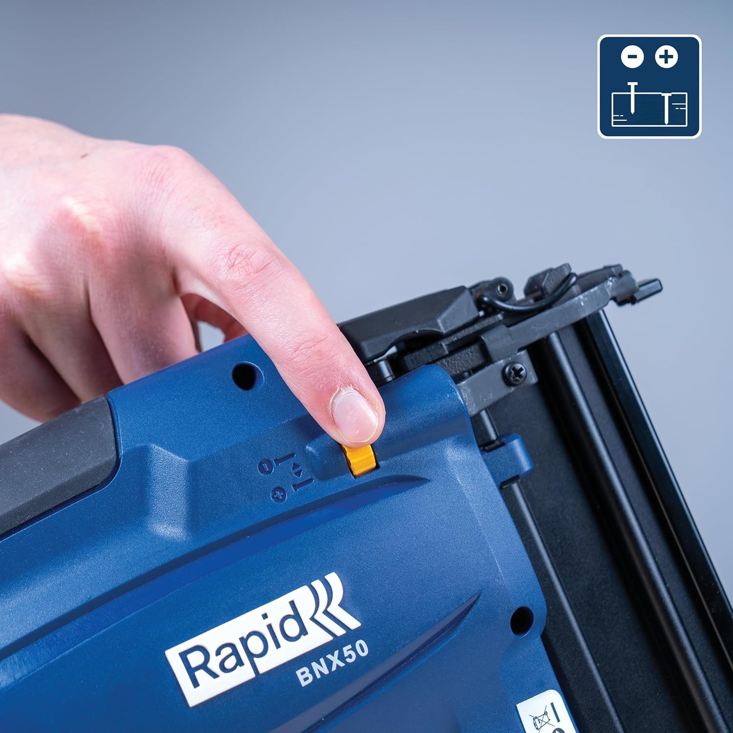 Rapid BNX50 Akku-Nagler 18V – Kabellose Nagelpistole für Nägel Typ 8 (20–50 mm) – Verstellbarer Einschlagtiefe und Bump-Fire – Ohne Akku und Ladegerät – Kompatibel mit POWER FOR ALL