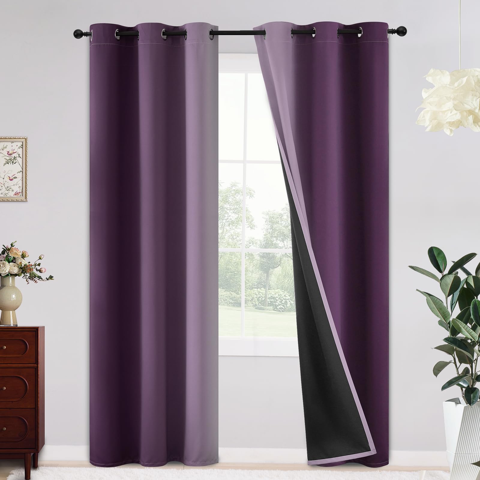 Yakamok 100% Blackout Curtains 84 inches Long,Room Darkening Purple Curtains Ombre for Bedroom Grommet Thermal Insulated Gradient Curtains for Living Room,2 Panels,42x84 inch — image 1