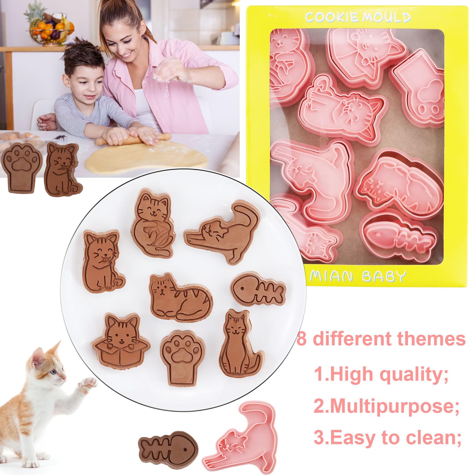 Lot De 8 Emporte-pièces En Forme De Chat Pour Biscuits Et Gâteaux - Motifs Mignons Pour Enfants