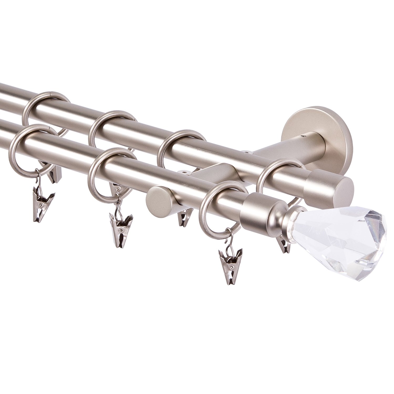 Asta Per Tende Doppio Binario 16 Mm Cromo Opaco | Set Completo Con Fissaggi (Lunghezza 140 Cm) - 2