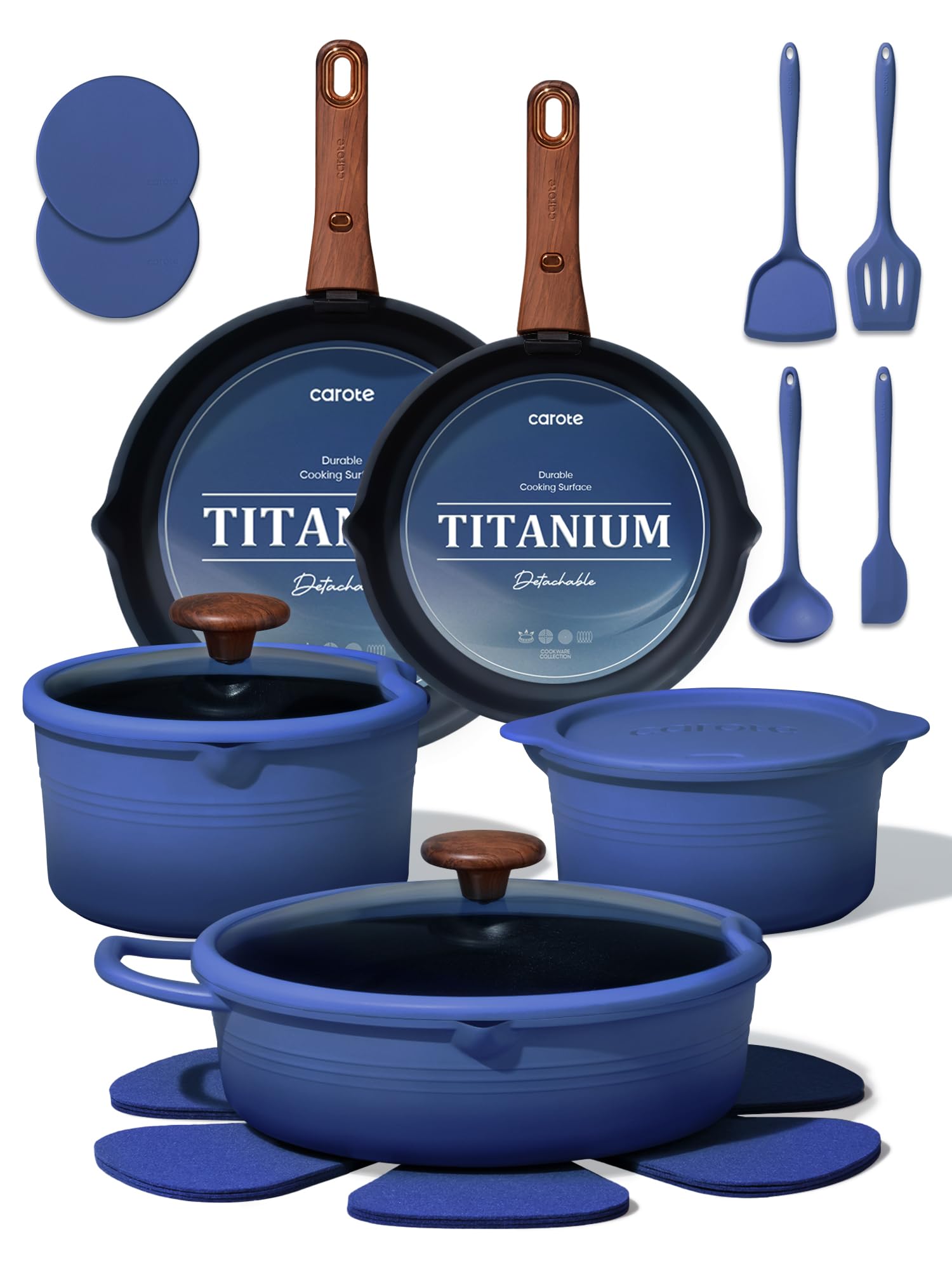 CAROTE 20Pcs Titanium Cookware Set Blue