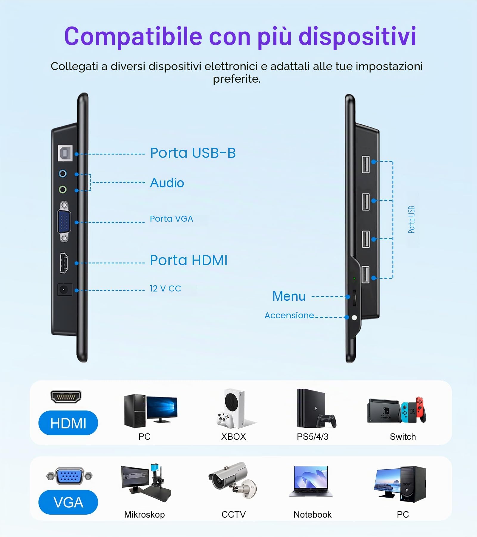 Monitor Portatile Touch 13,3 Pollici, Full HD 1920×1080 IPS Display Touchscreen con HDMI, VGA e USB Plug-and-Play, Compatibile VESA, Adatto per Laptop, PC, Xbox e Switch, Ultra-sottile Leggero