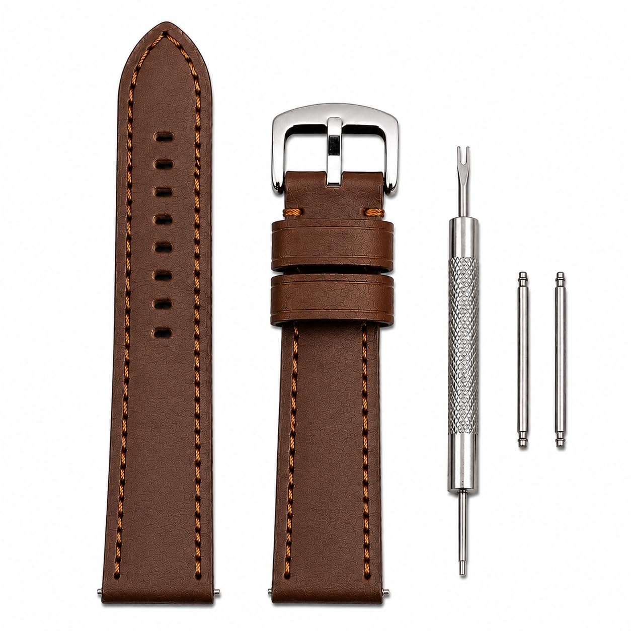 TKM Heavy Leather Watch Band Straps Compatible for Fossil, Titan, Timex, Casio, Sonata, Fastrack, Maxima, Seiko, Tissot, Citizen, Tag Heuer, HMT, Rado etc. | 20/22/24/26/28mm Vintage Elegant Leather Stitching Replacement Straps for Men and Women with Tool and Pins.-image-20