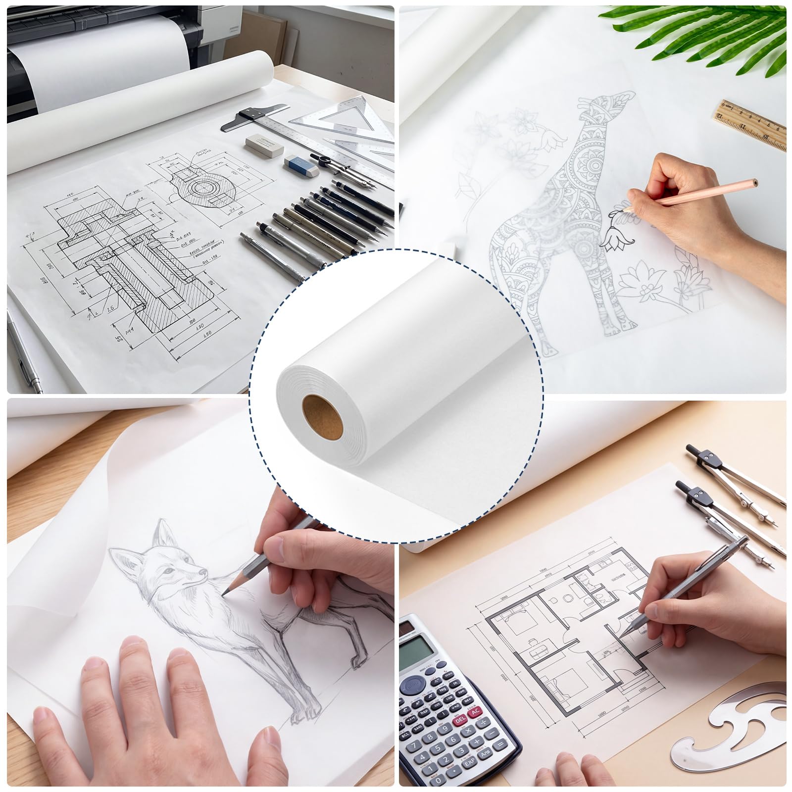 Rollo de papel de calco de 36 pulgadas x 75 yardas, papel de calco translúcido blanco para costura, dibujo, bocetos, envoltura de regalos