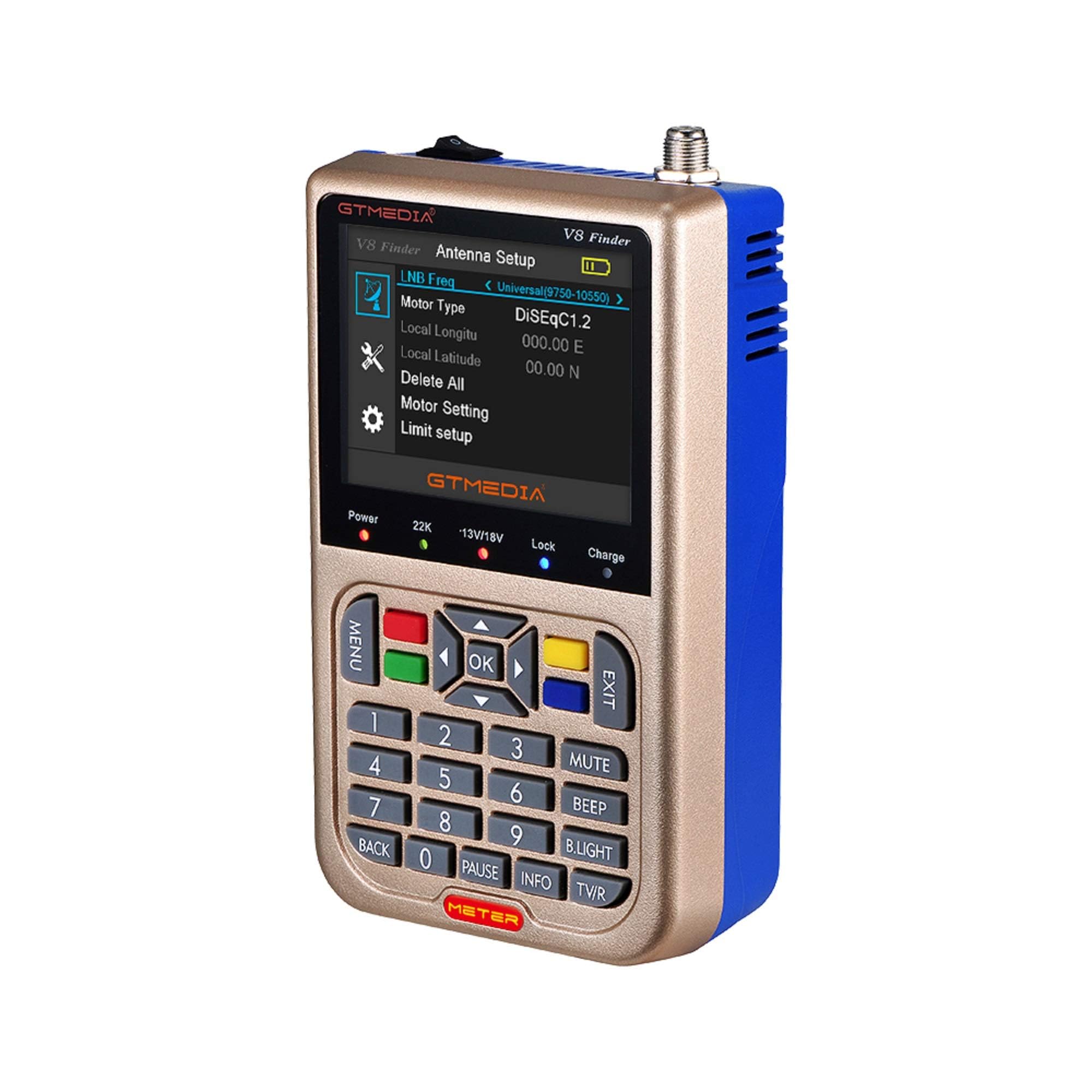 GT MEDIA V8 Sat Finder Meter Rilevatore di Segnale Satellitare Sat Detector DVB-S/S2/S2X Con Display LCD Da 3,5" HD 1080P Posizionamento ottimale per parabola Satellite