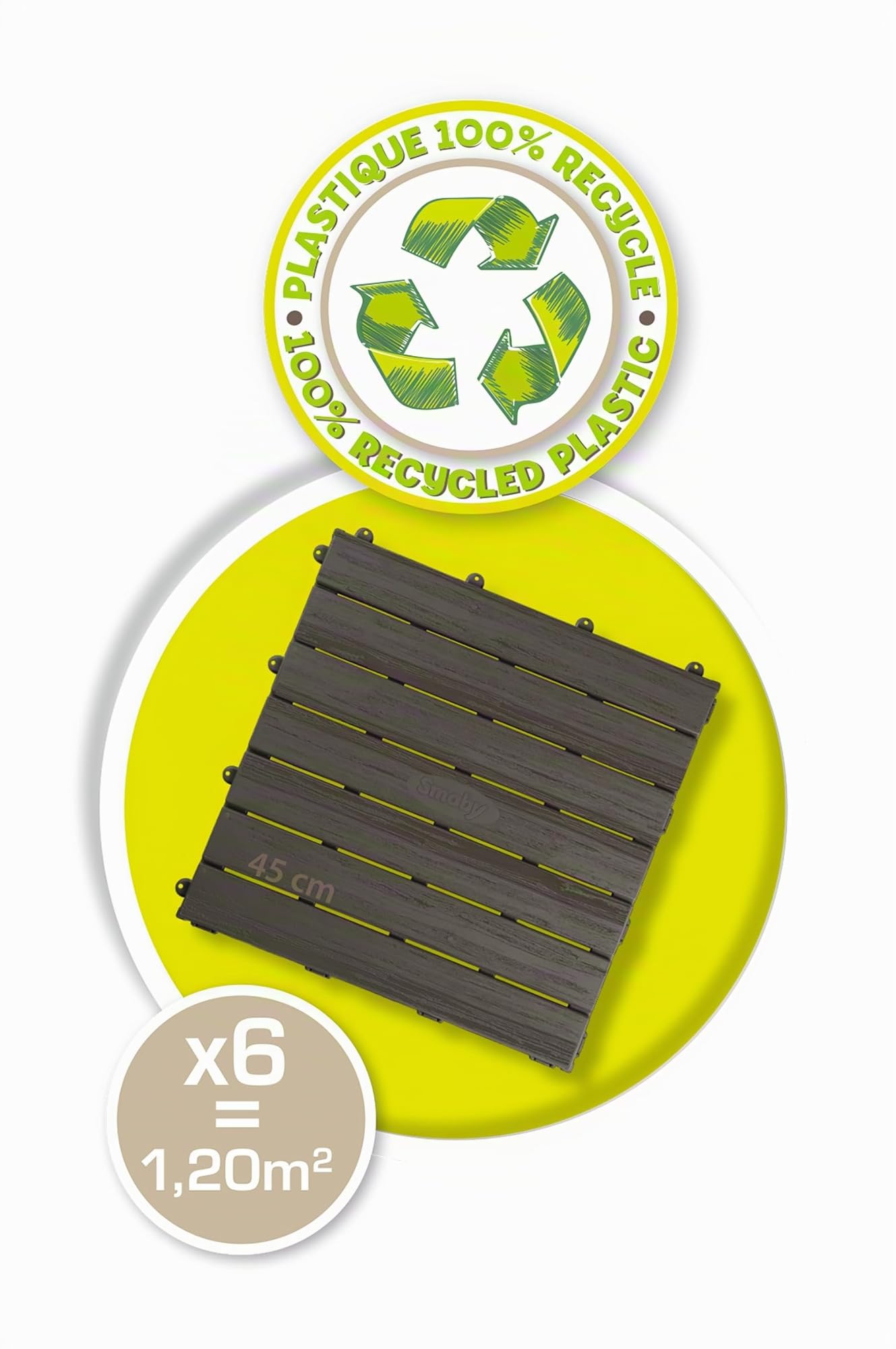 Smoby - Bodenplatten-Set mit Klicksystem, 6 Stück - Zubehör Spielhäuser, strukturierte Holzoptik, recyceltes Material