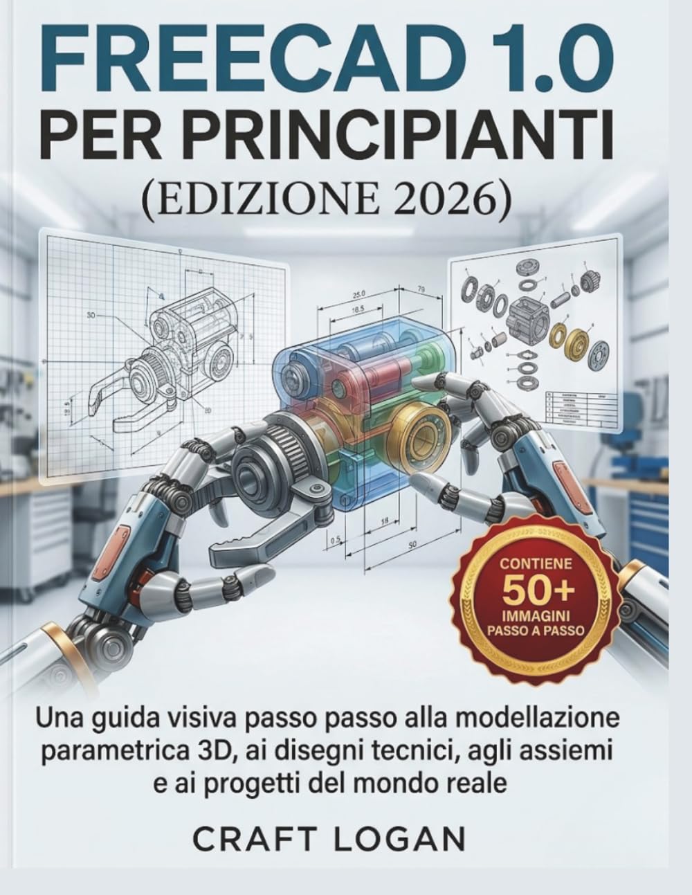 FreeCAD 1.0 per principianti (Edizione 2026): Una guida visiva passo passo alla modellazione parametrica 3D, ai disegni tecnici, agli assiemi e ai progetti del mondo reale