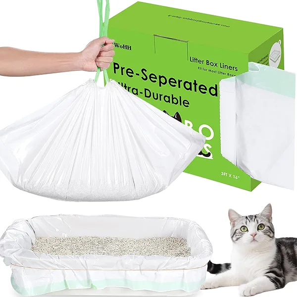 30 Count Cat Litter Box Liners, Drawstring Large/Jumbo Cat Litter Liner Bags For Litter Box, Heavy Duty Pre-Separated 36" x 16"