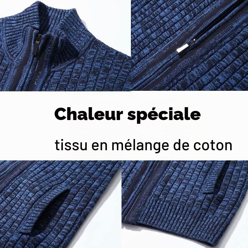 aoli ray Cardigan Homme Automne Hiver Gilet Zippé Slim Fit Casual Veste en Maille Col Droit Manche Longue avec 2 Poches