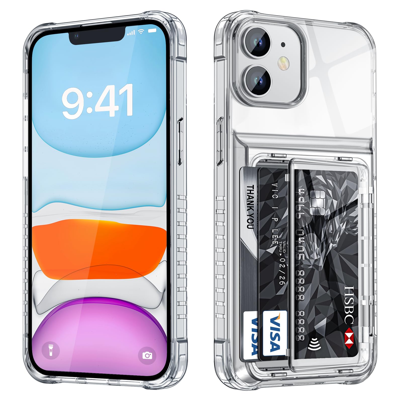 Vunake Klar für iPhone 11 hülle mit Kartenfach Wallet [Max. 4 Karten] Handyhülle iPhone 11 Thin Transparent TPU Kartenfach Stoßfest Handy Hülle iPhone 11 6,1 Zoll,Anti-Yellowing
