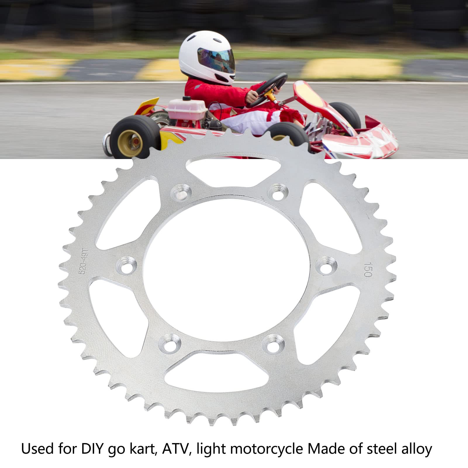 Pignon arrière 49T, pignon d’entraînement arrière pour Moto, pignon de chaîne en Acier résistant à l’Usure et à l’Huile, pièce de Rechange pour ATV et Moto légère, avec Ajustement