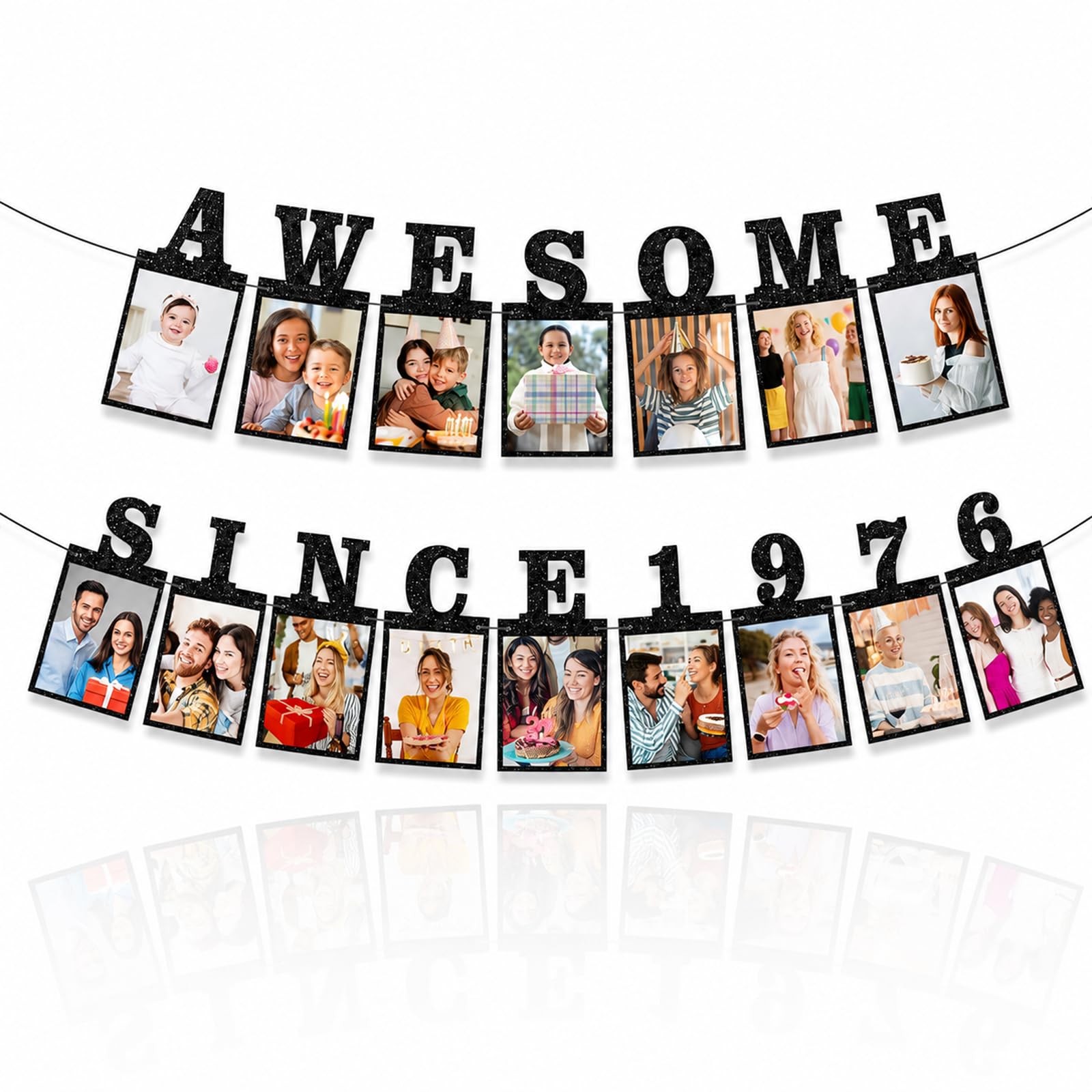Geukmun 50th Birthday Decorations Banner Photo Sign Black Glitter Men Women