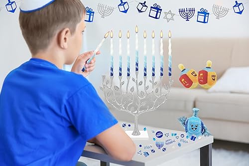 Miniatura 6 de Velas de menorá de Hanukkah trenzadas de lujo azules y blancas para las 8 noches de Janucá (individual)