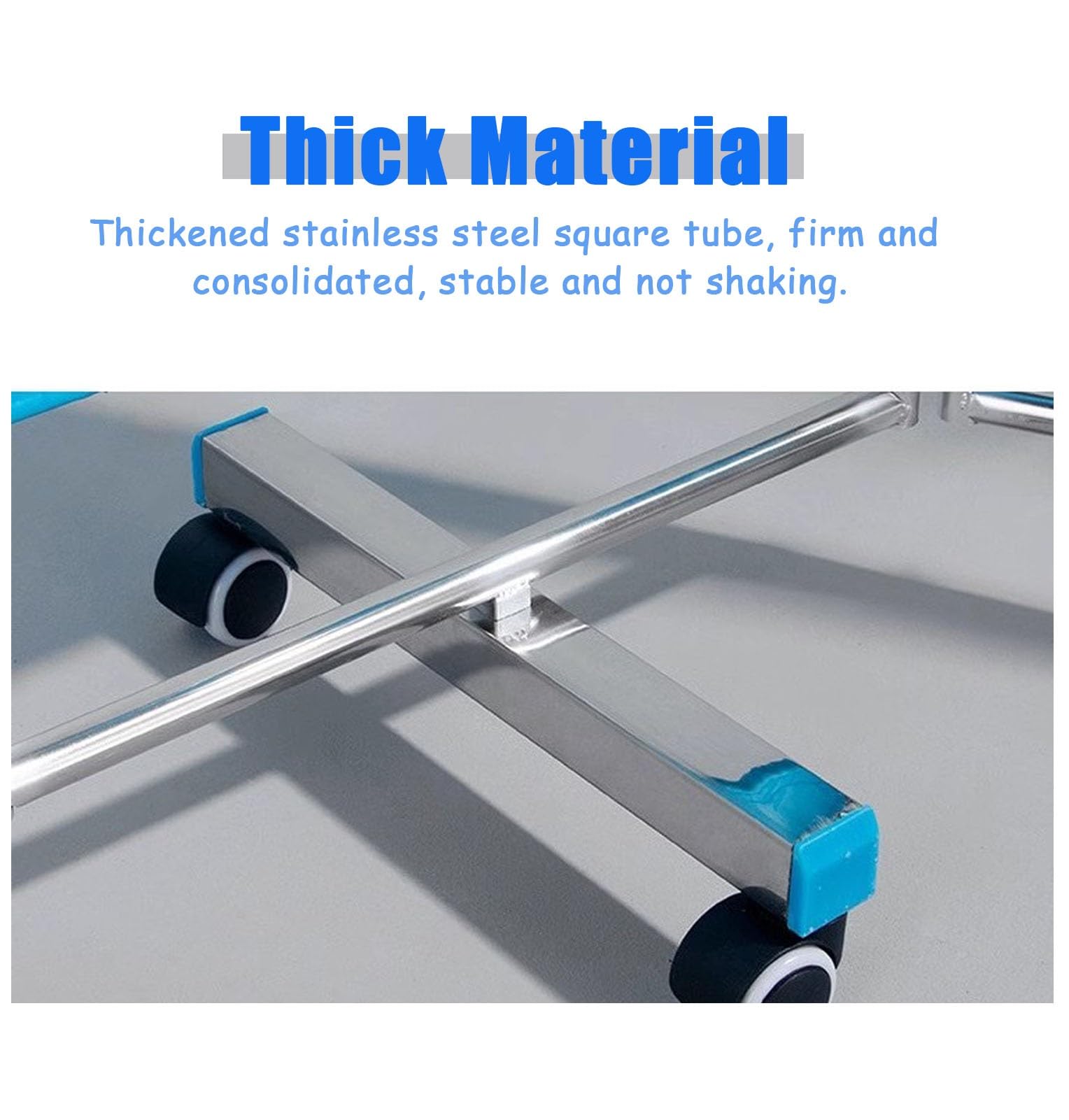 Blue Folding Screens and Room Dividers 4 Panel, Free Standing Rolling Privacy Screen Medical on Wheels, Large Stainless Steel Door Partition