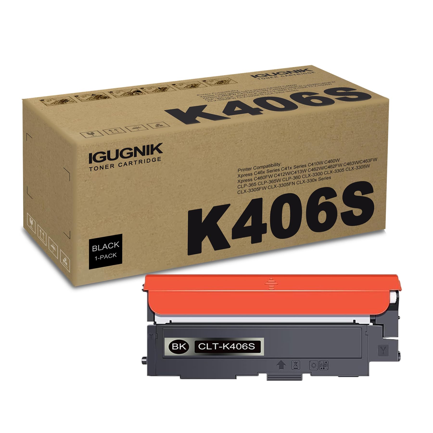 1 Pack CLT-K406S Black Toner Cartridge Replacement for Samsung CLT-K406S Work with Xpress C46x Series C41x Series C410W C460W C460FW C412W/C413W C462W/C462FW C463W/C463FW CLX-330x Series| CLT-K406S