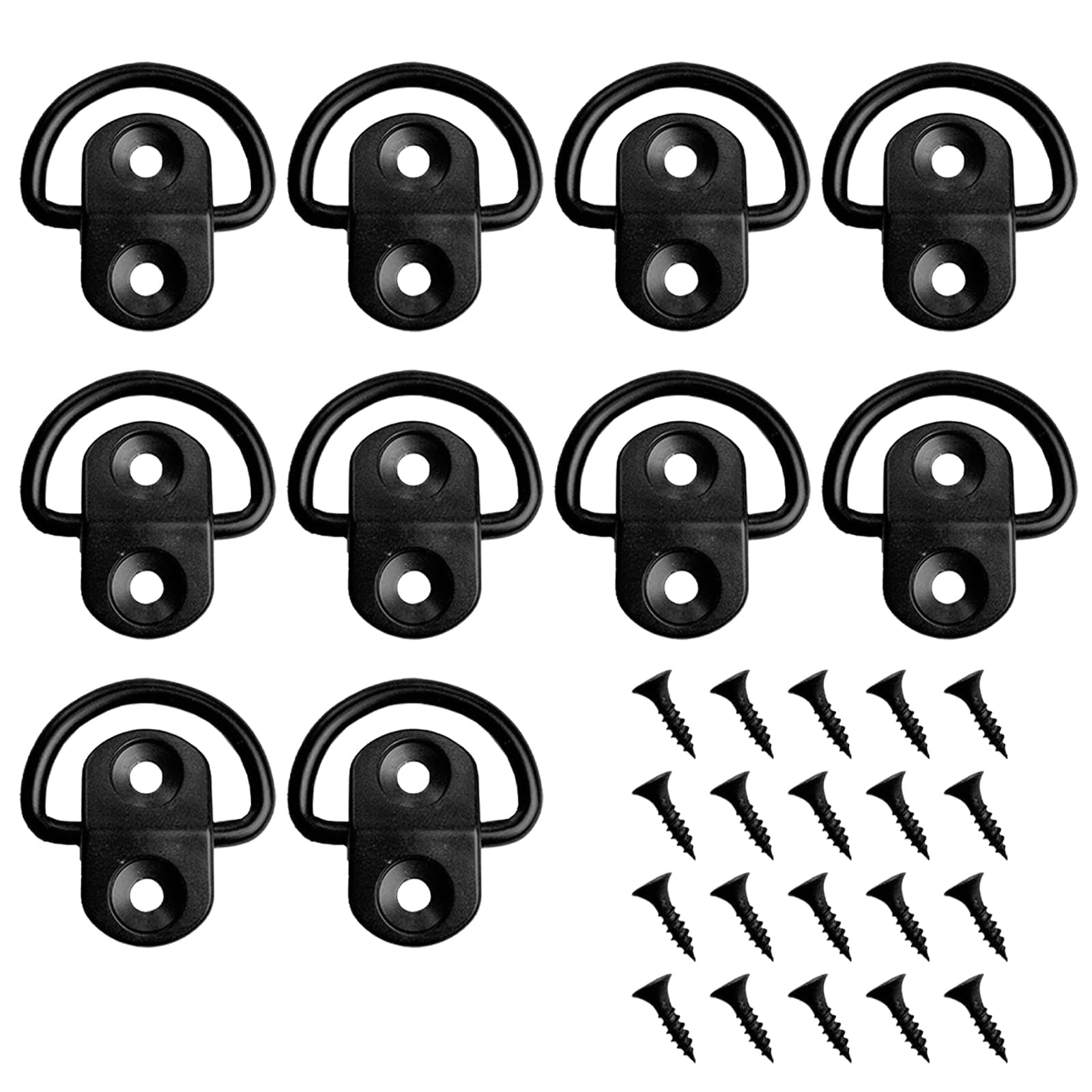 ChainYao 10 Pack Black D-Ring Tie Down Anchors, Stainless Steel Lashing Rings with Mounting Screws for Truck, Trailer, Boat, Motorcycle, Kayak Load Securing