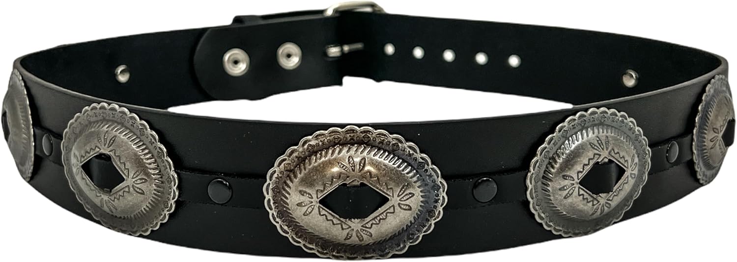 Oval Concho Belt Made In USA Real Leather Punk Goth Thrash Metal