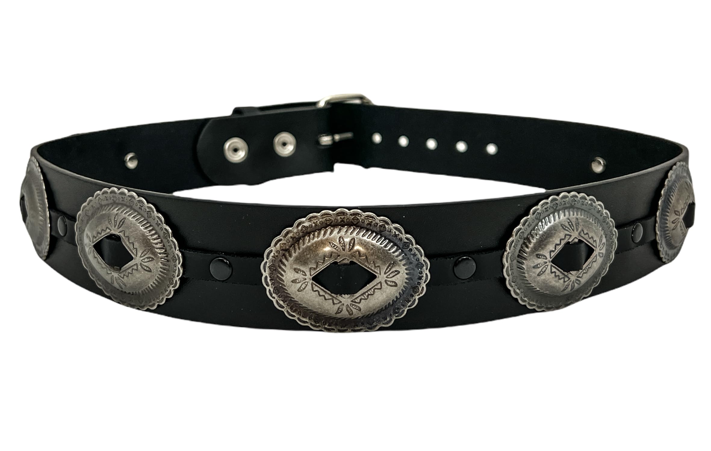 Oval Concho Belt Made In USA Real Leather Punk Goth Thrash Metal (L-36)