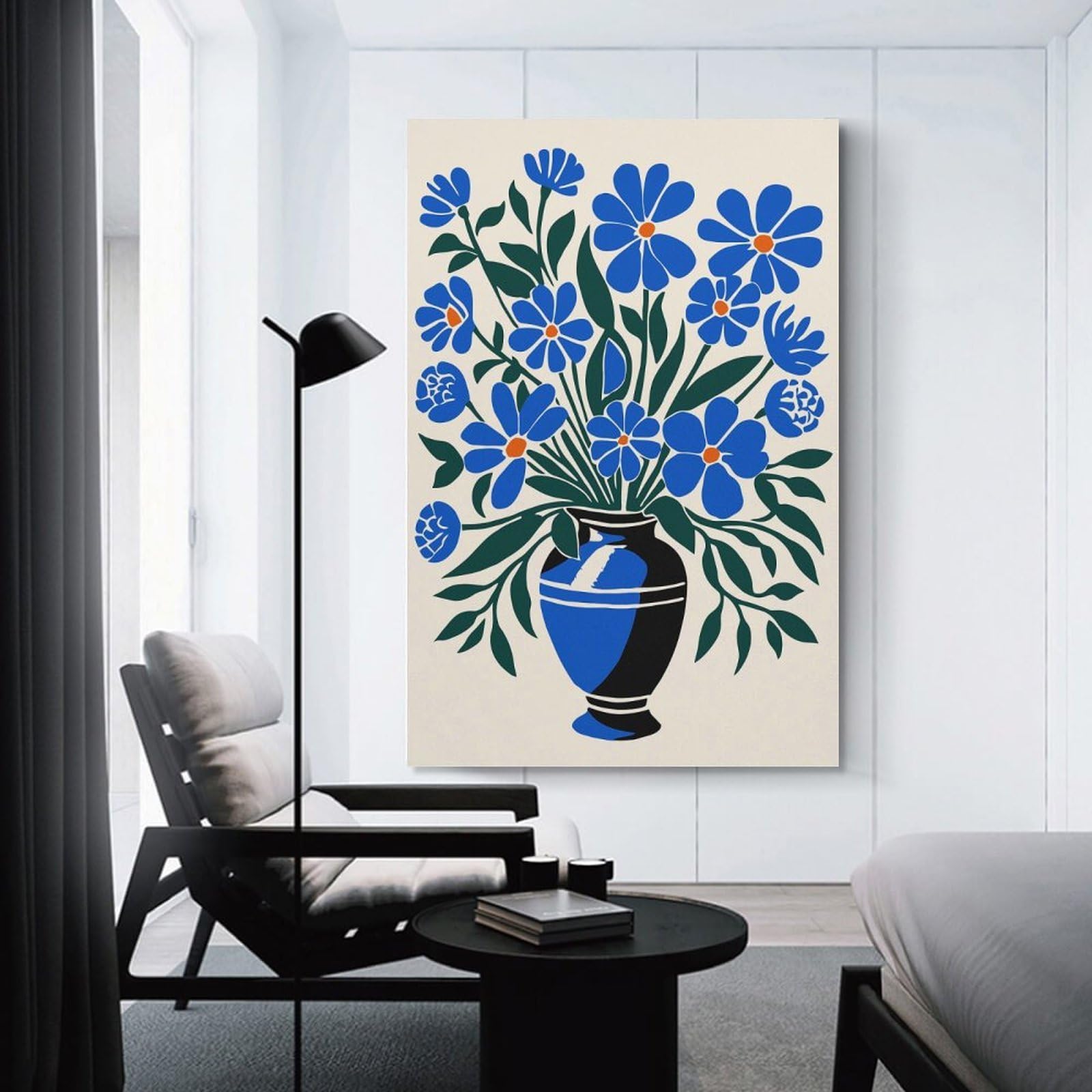 Junmoney Blue Bouquet of Flowers Wall Art Print, 24x36inch(60x90cm), for Lounge Decor, Bedroom Walls Or Flats, Decorative Artwork for Empty Walls