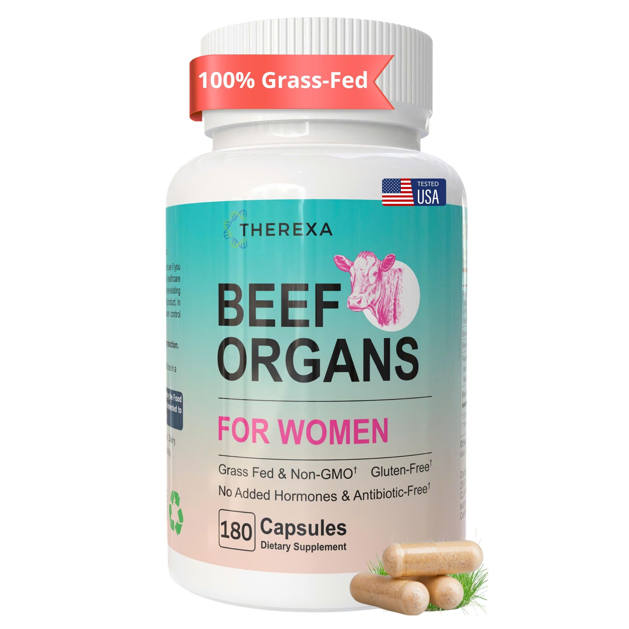 Primal Beef Organ Supplement for Women - 100% Grass Fed Uterus, Ovary, Liver, Spleen, Heart, and Kidney, Optimized for Queen - 180 Capsules