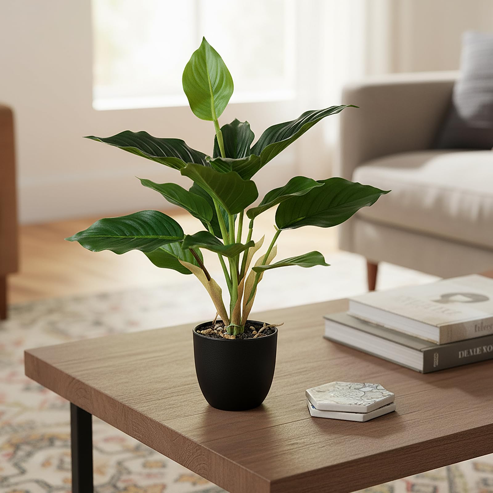 2 Pezzi Piante Finte da Interno in Vaso, 41CM Piante Artificiali Come Vere Piantine Finte Decorative per Matrimoni Cucina Ufficio Soggiorno