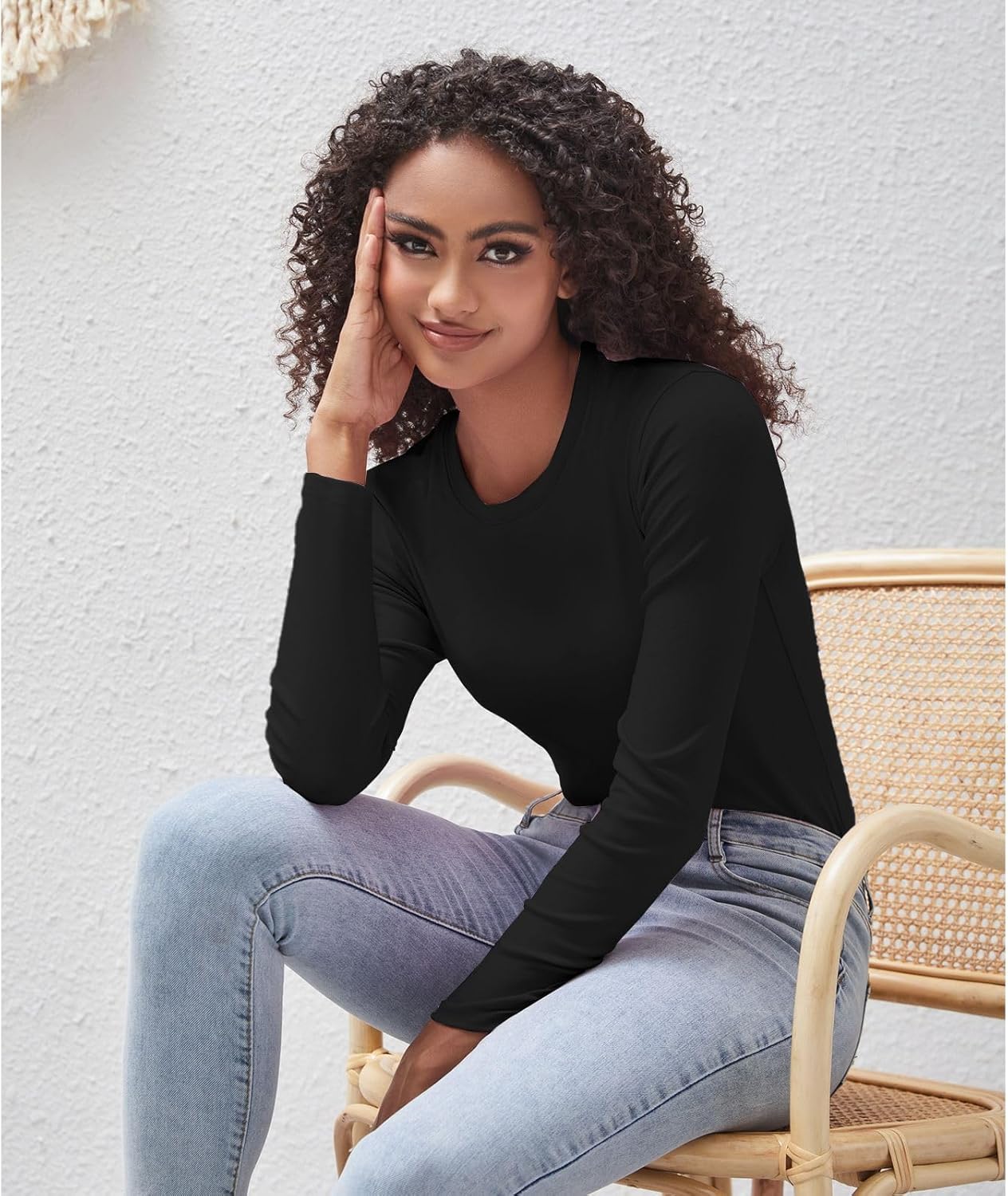 Cotton Long Sleeve Tee Shirts for Women Slim Fit Tshirts Basic Tops Tight Crewneck Layering Undershirts - Image 5