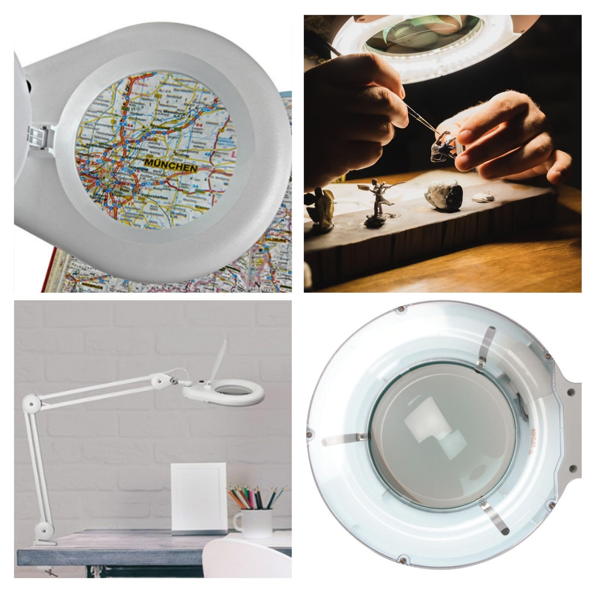 Velleman Lampada con lente d'ingrandimento e morsetto, luce 22 W con braccio orientabile, ingrandimento 2,25x, lente 5 diottrie 120 mm, per hobby, lettura e lavori di precisione