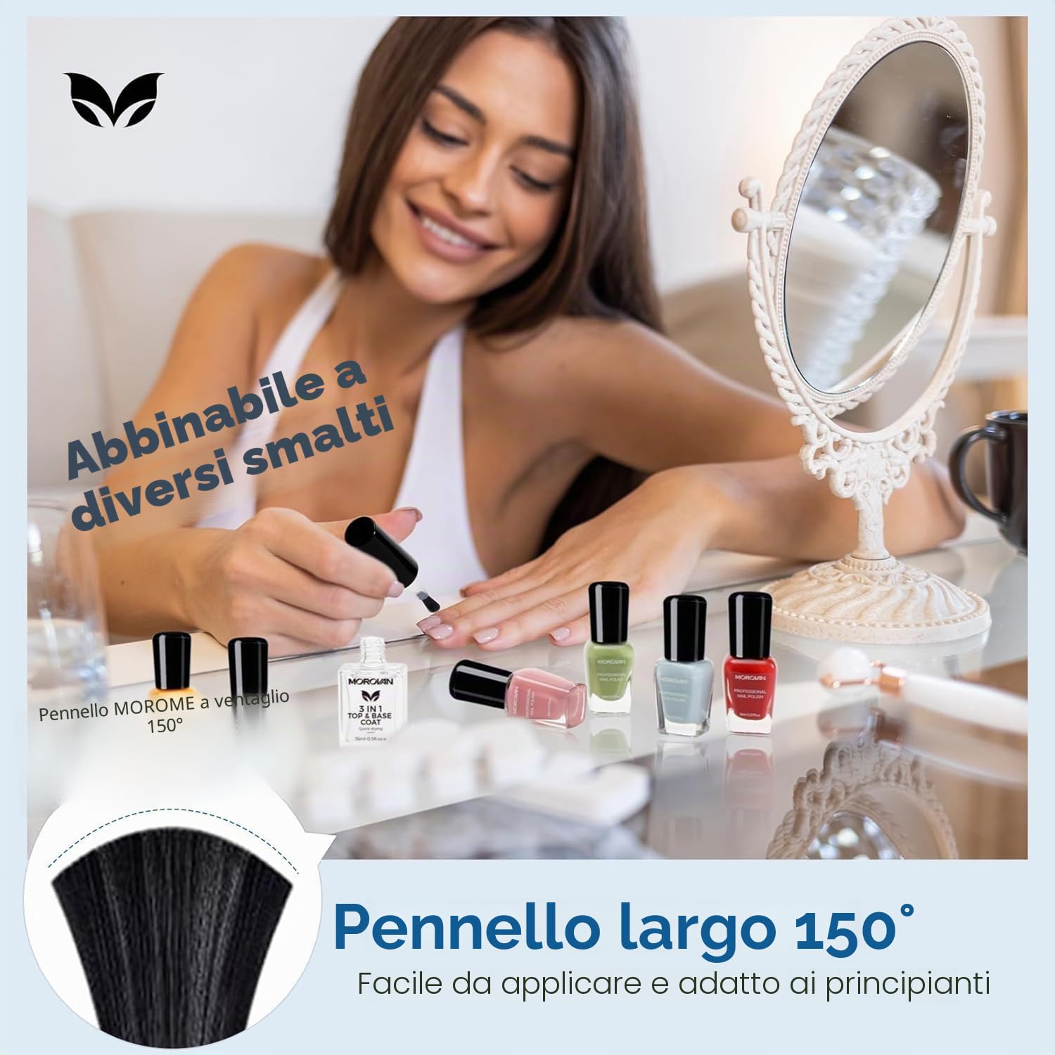 Morovan Smalto trasparente 3 in 1: Base Coat Top Coat 3 in 1 Nail Strengthener Clear Nail Varnish 15 ml