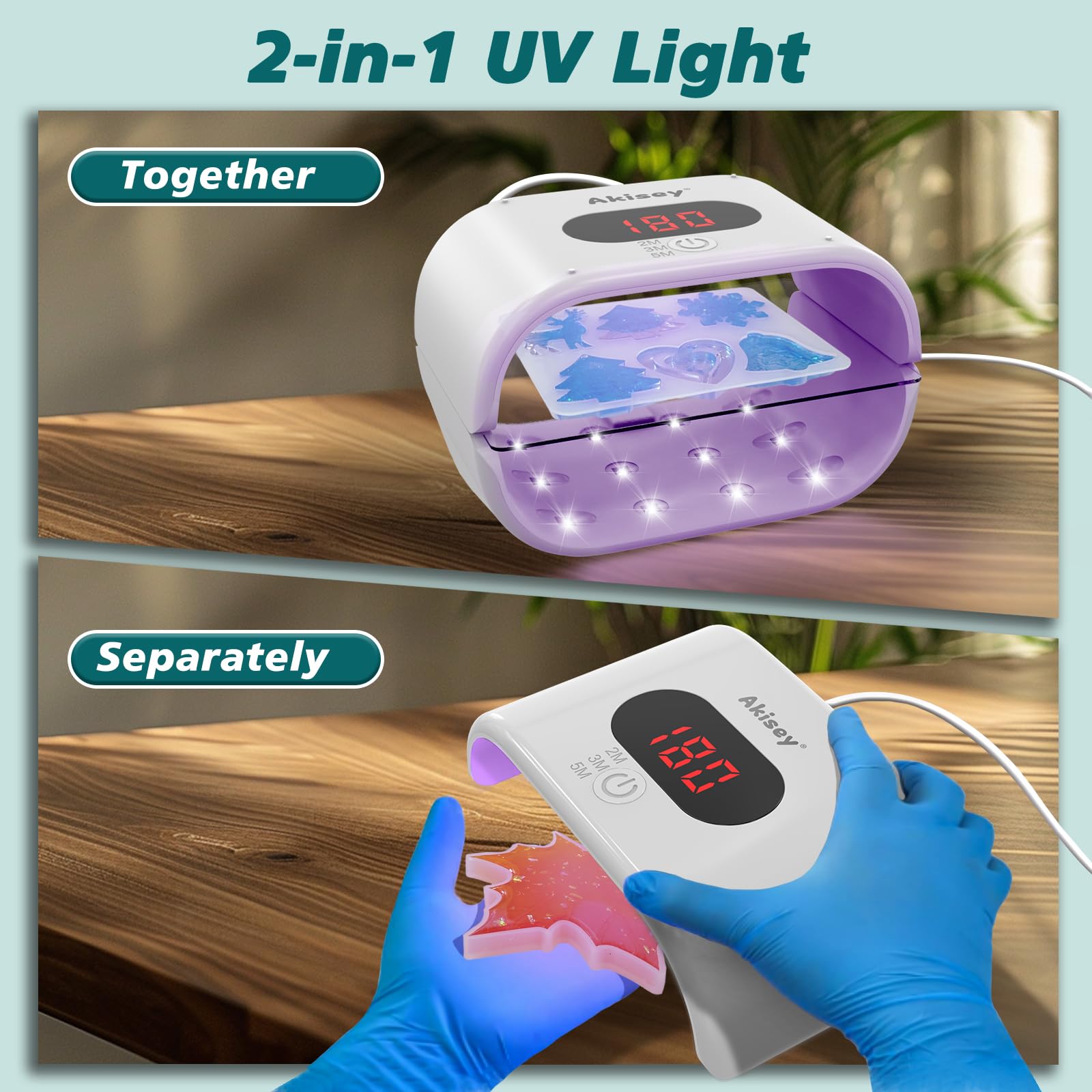 Akisey Luz UV para resina, luz UV de resina de dos caras con ajuste de tiempo ajustable (2 m, 3 m, 5 m), lámpara UV de secado rápido de 36 W para moldes de resina, bricolaje, manualidades, decoración,