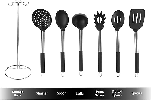 Miniatura 4 de Classic Cuisine - Juego de utensilios de cocina de 7 piezas, herramientas y soporte de cocina de acero inoxidable y silicona, resistente al calor y